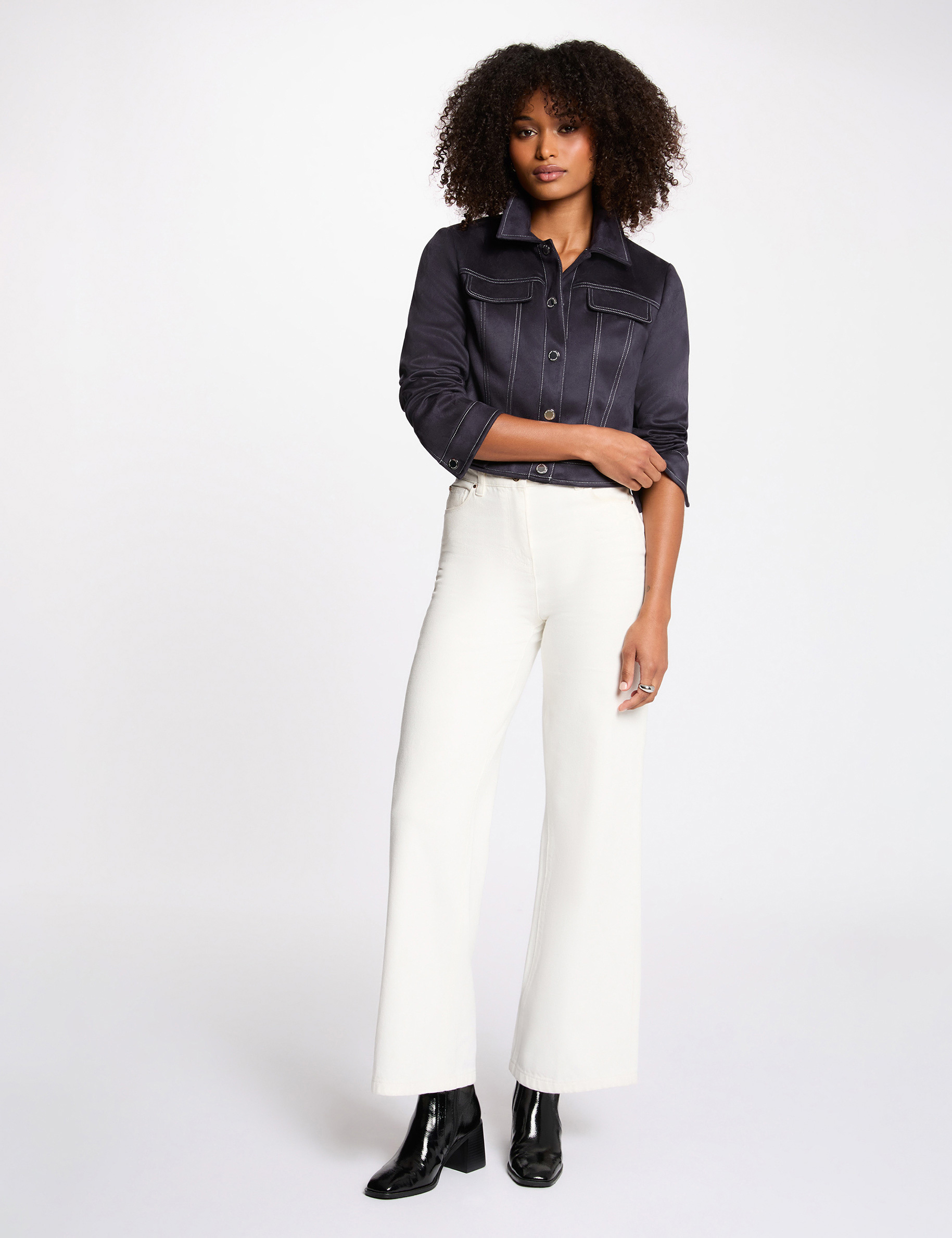 Kurze Wildlederjacke marineblau damen