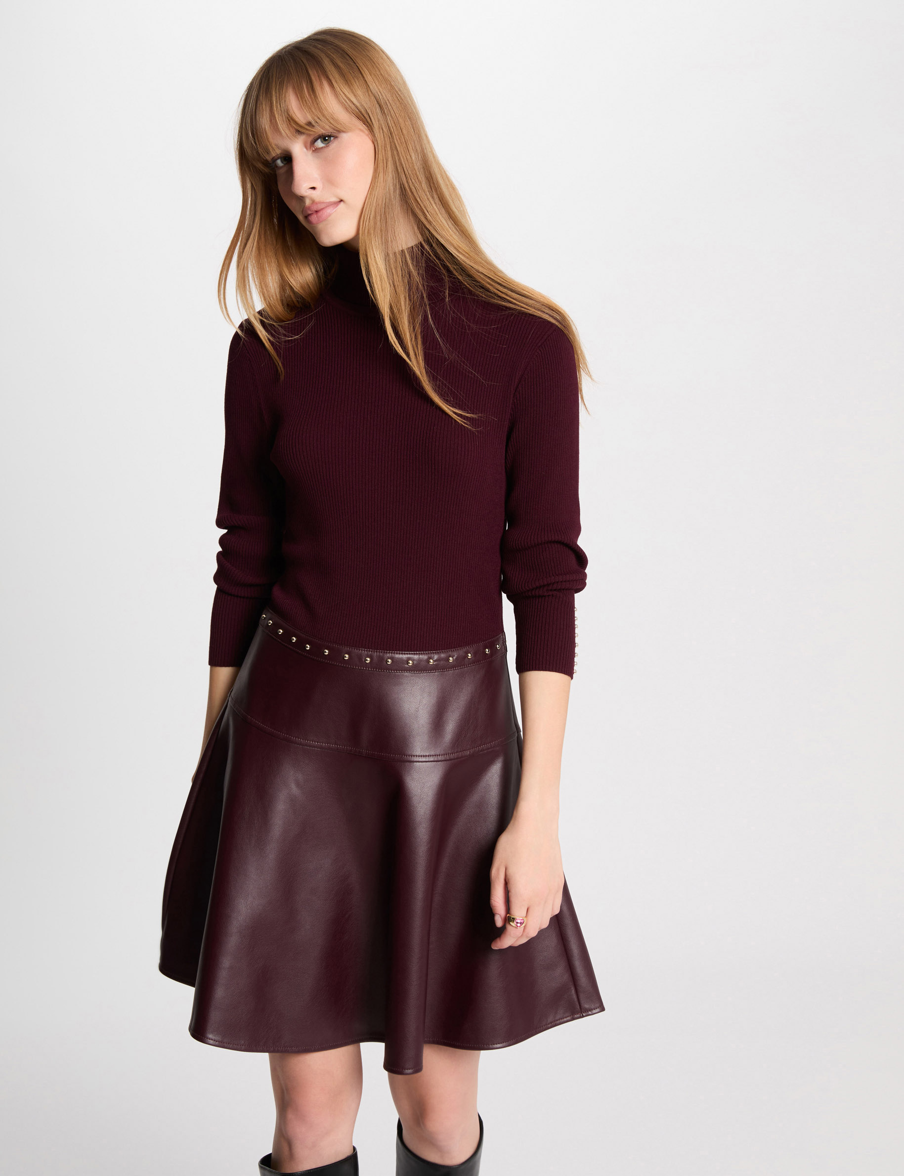 kurzes skaterkleid im 2 in 1 effekt pflaume damen Kurzes Skaterkleid im 2-in-1-Effekt pflaume damen