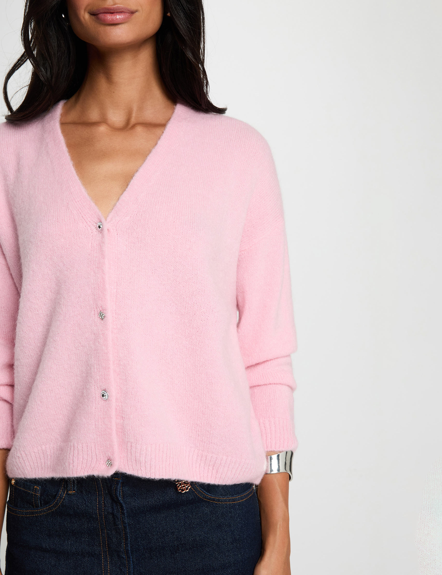 Strickcardigan mit V-Ausschnitt pastellrosa damen