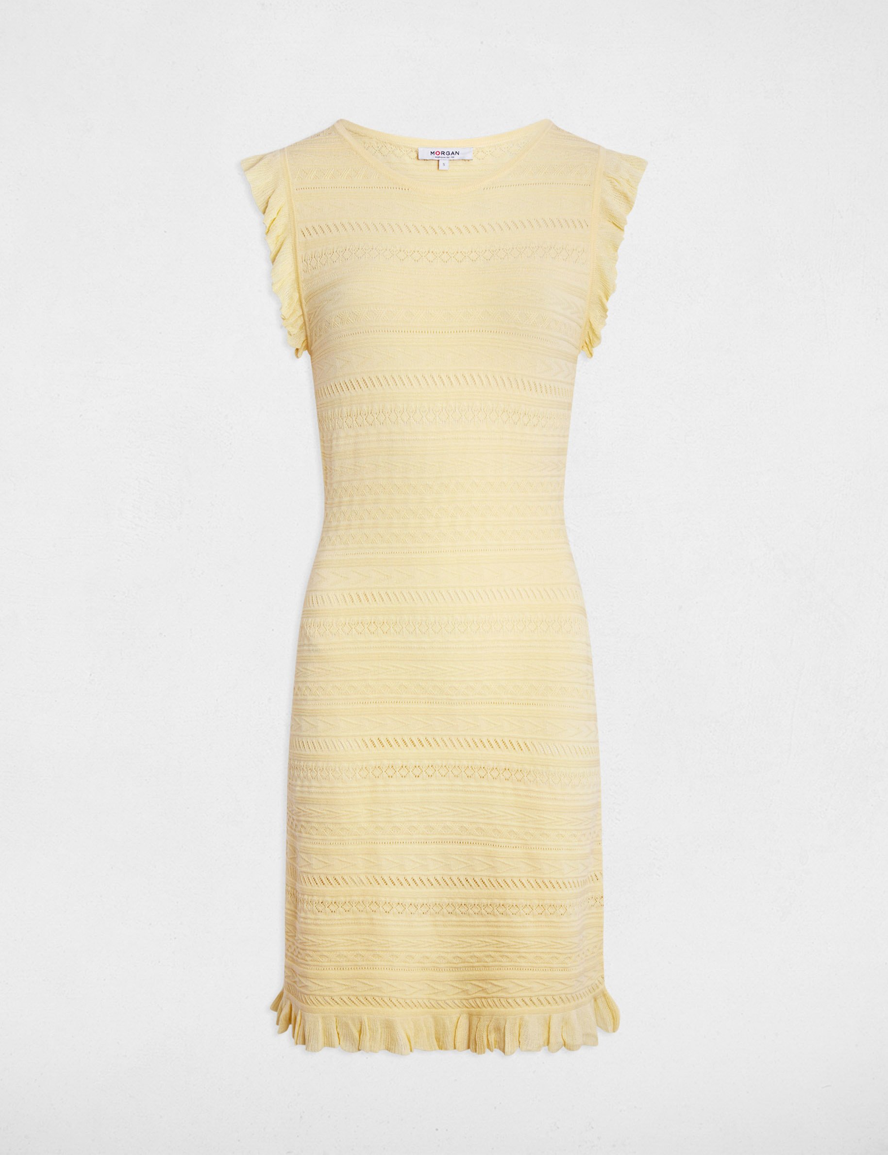 Robe tricot manches courtes jaune pastel femme