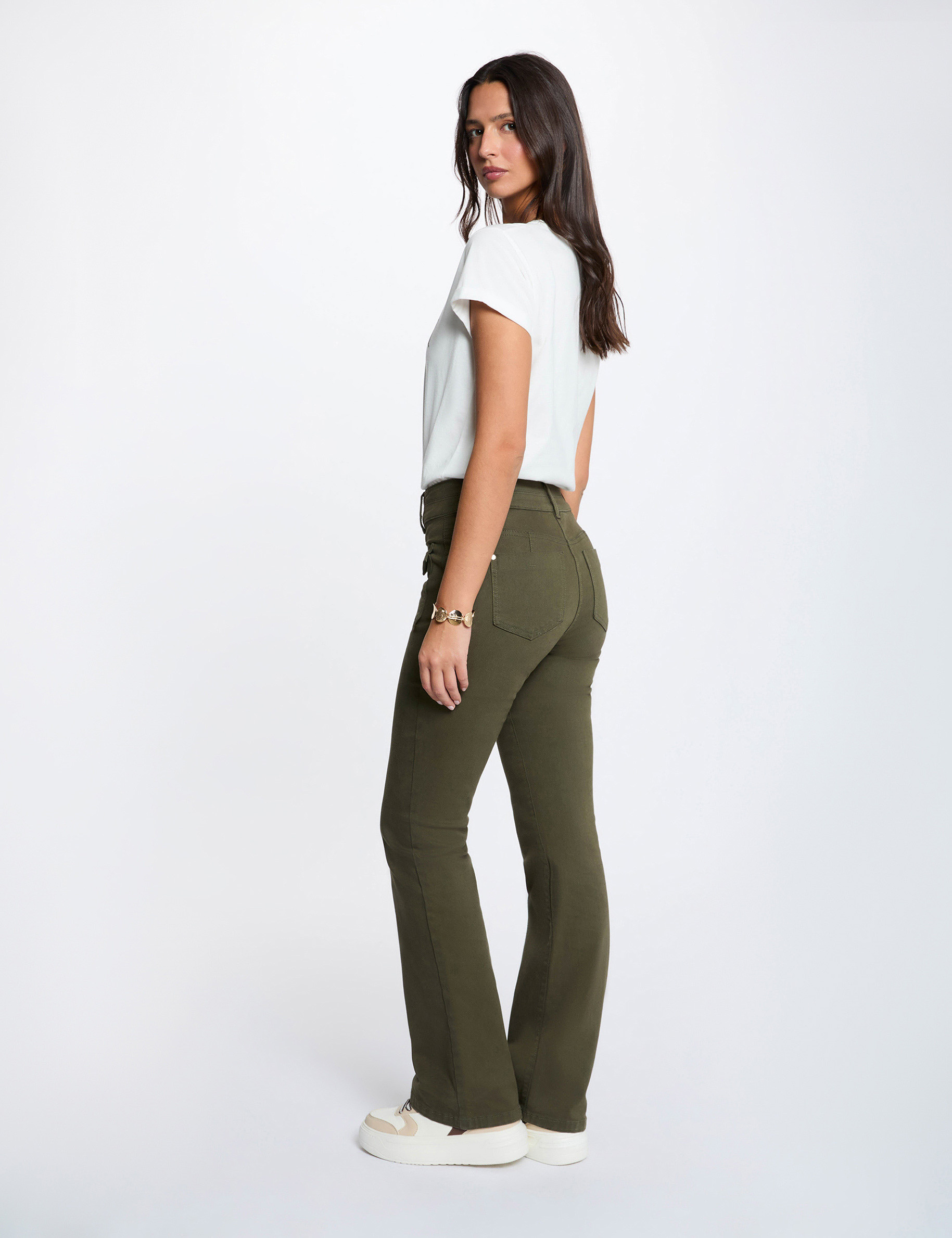 Pantalon bootcut vert kaki femme