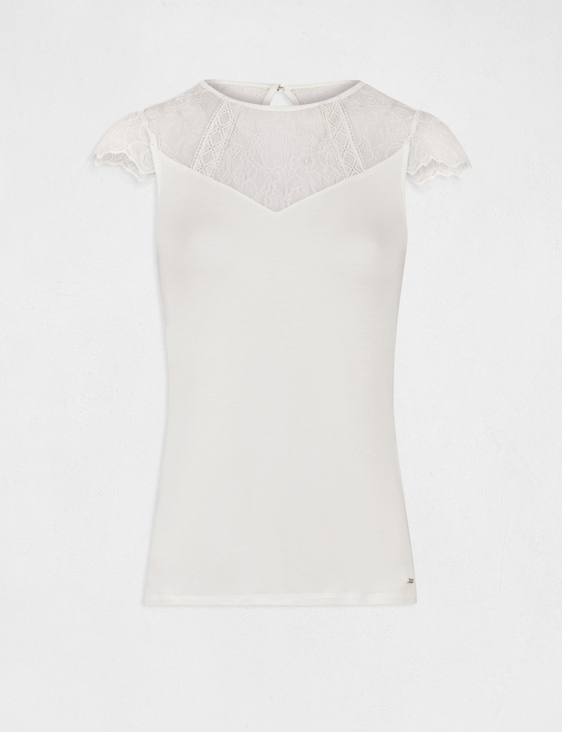 t shirt manches courtes a dentelle ivoire femme T-shirt manches courtes à dentelle ivoire femme
