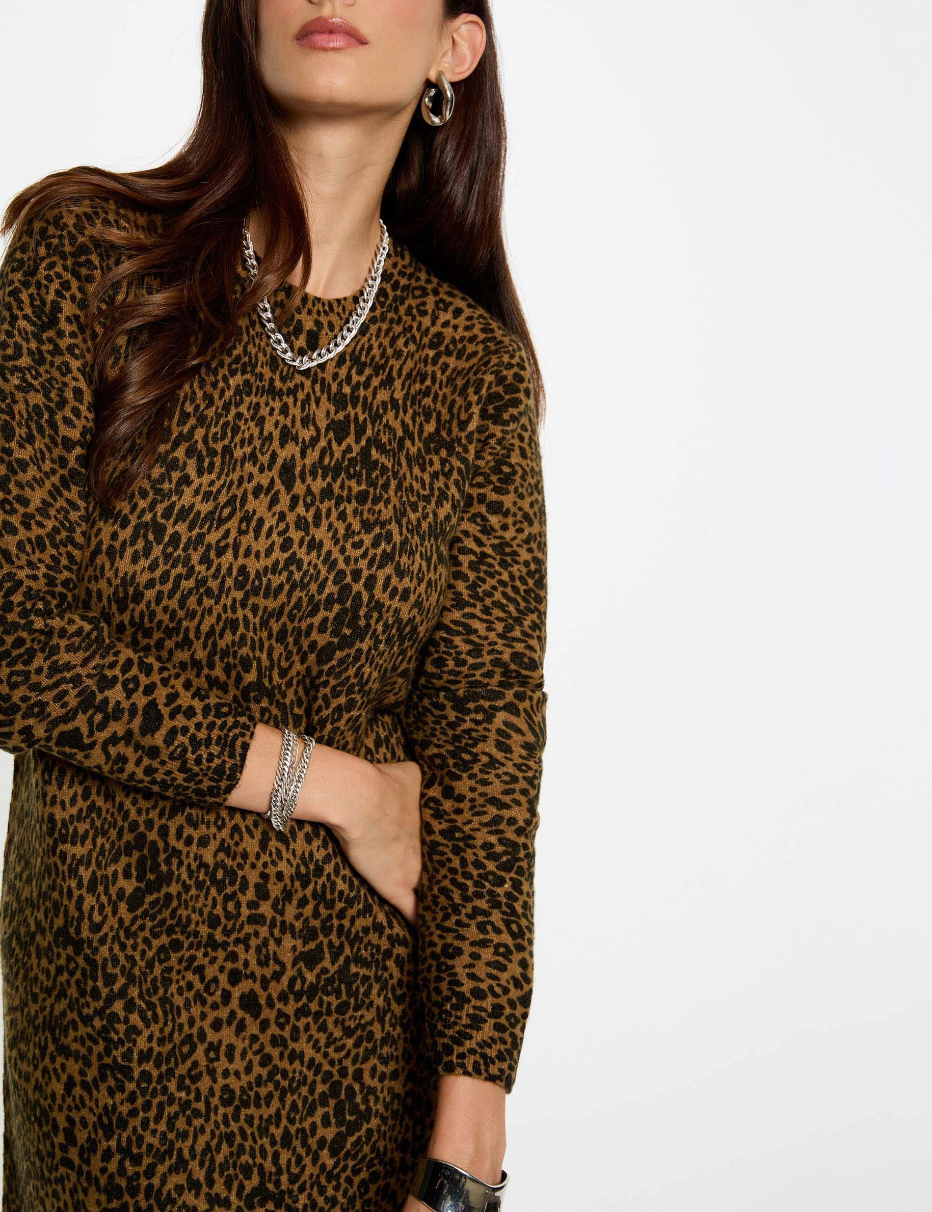 Kleid aus Strick mit Animal-Print kamel damen