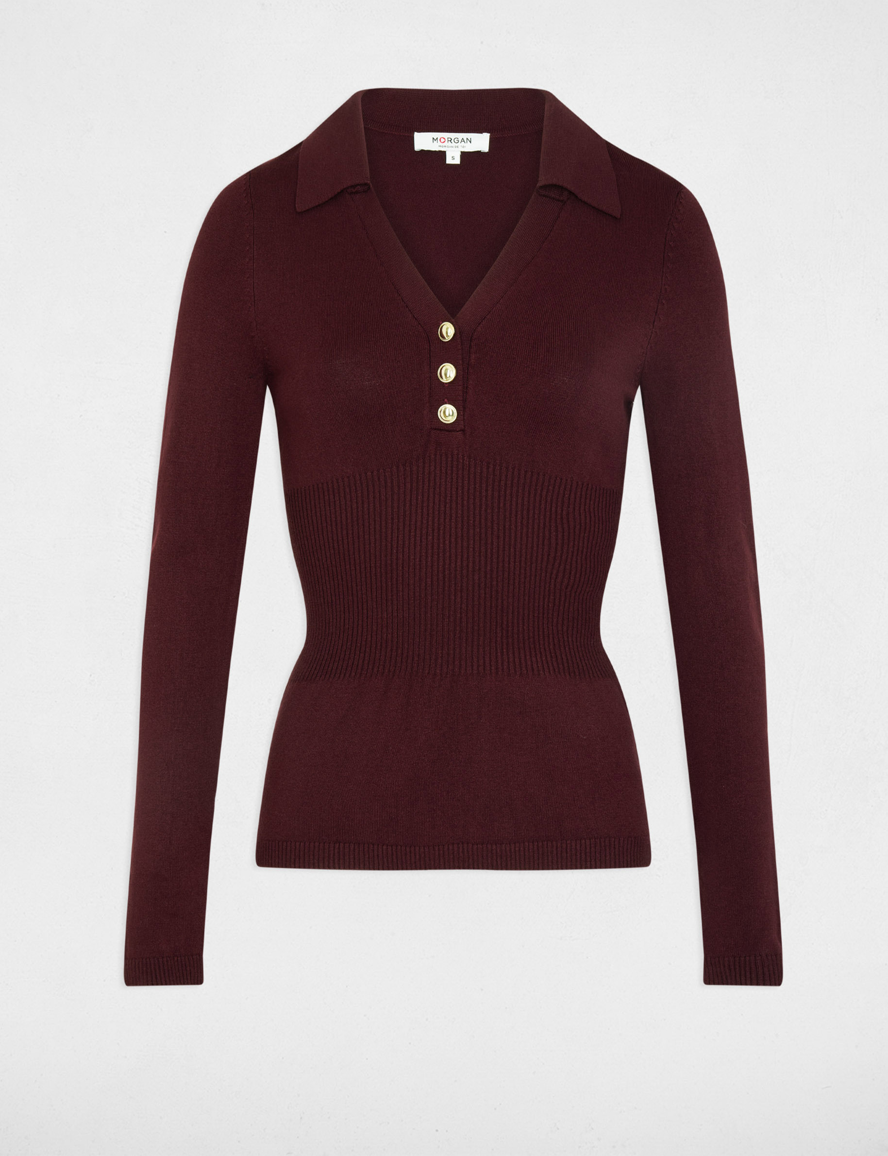 pull ajuste col polo prune femme Pull ajusté col polo prune femme