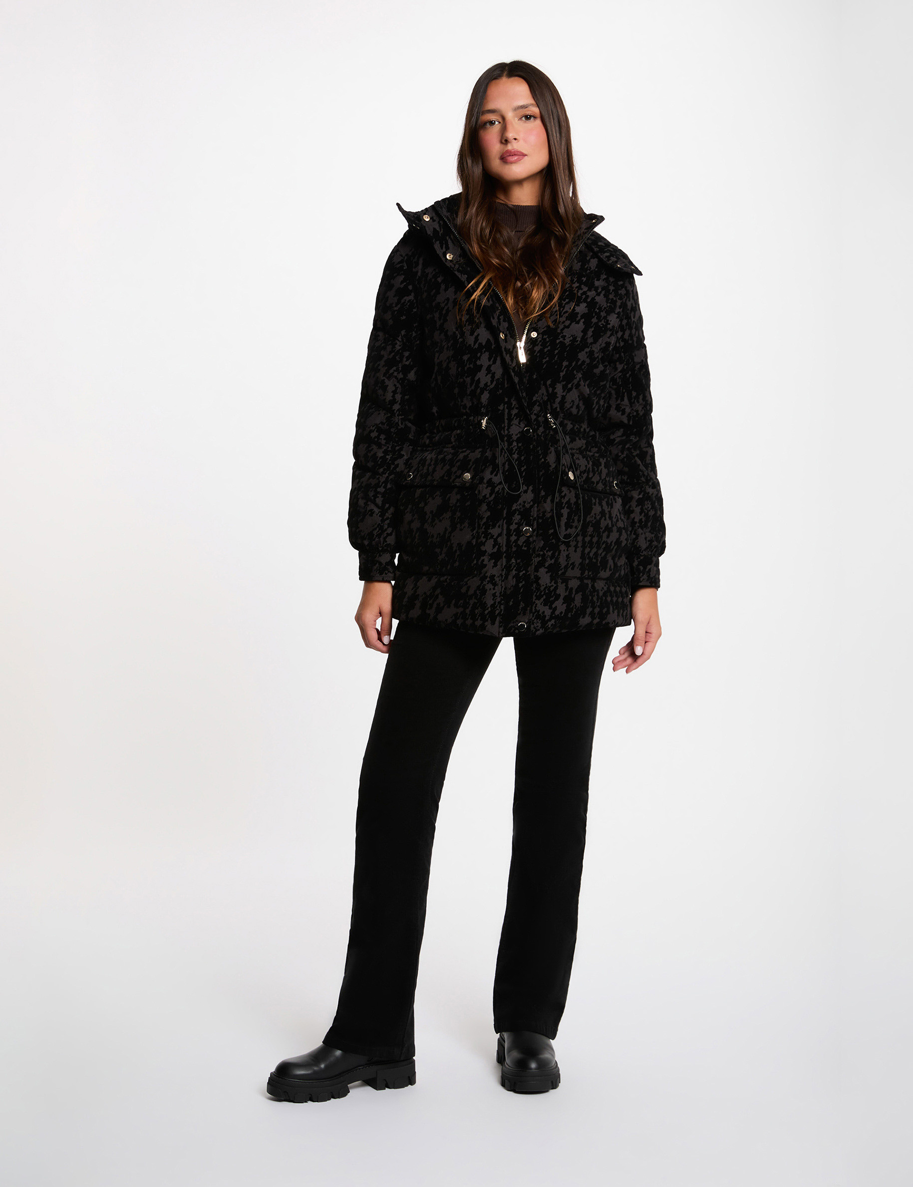 Samt-Daunenjacke schwarz damen