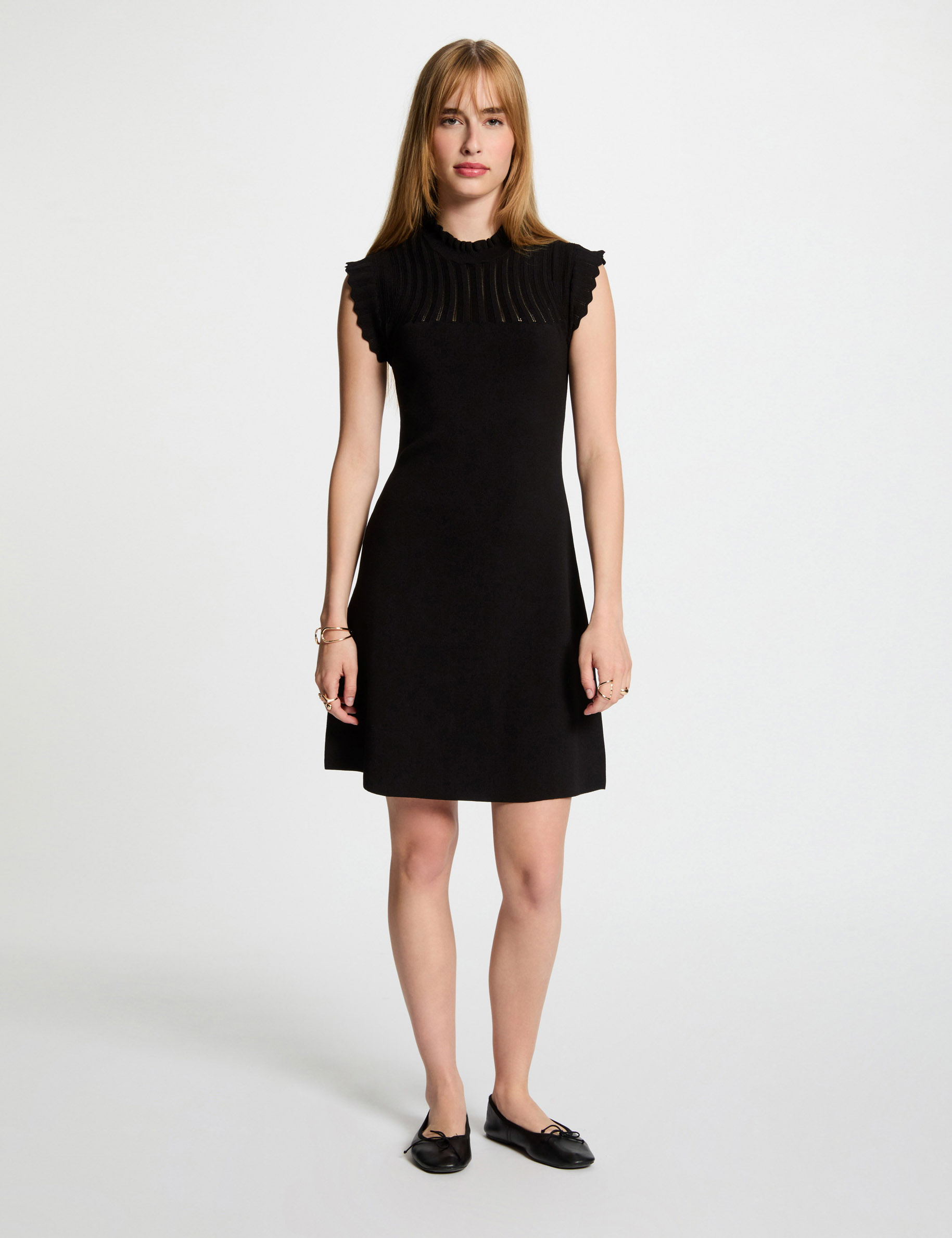Robe tricot courte trapèze noir femme