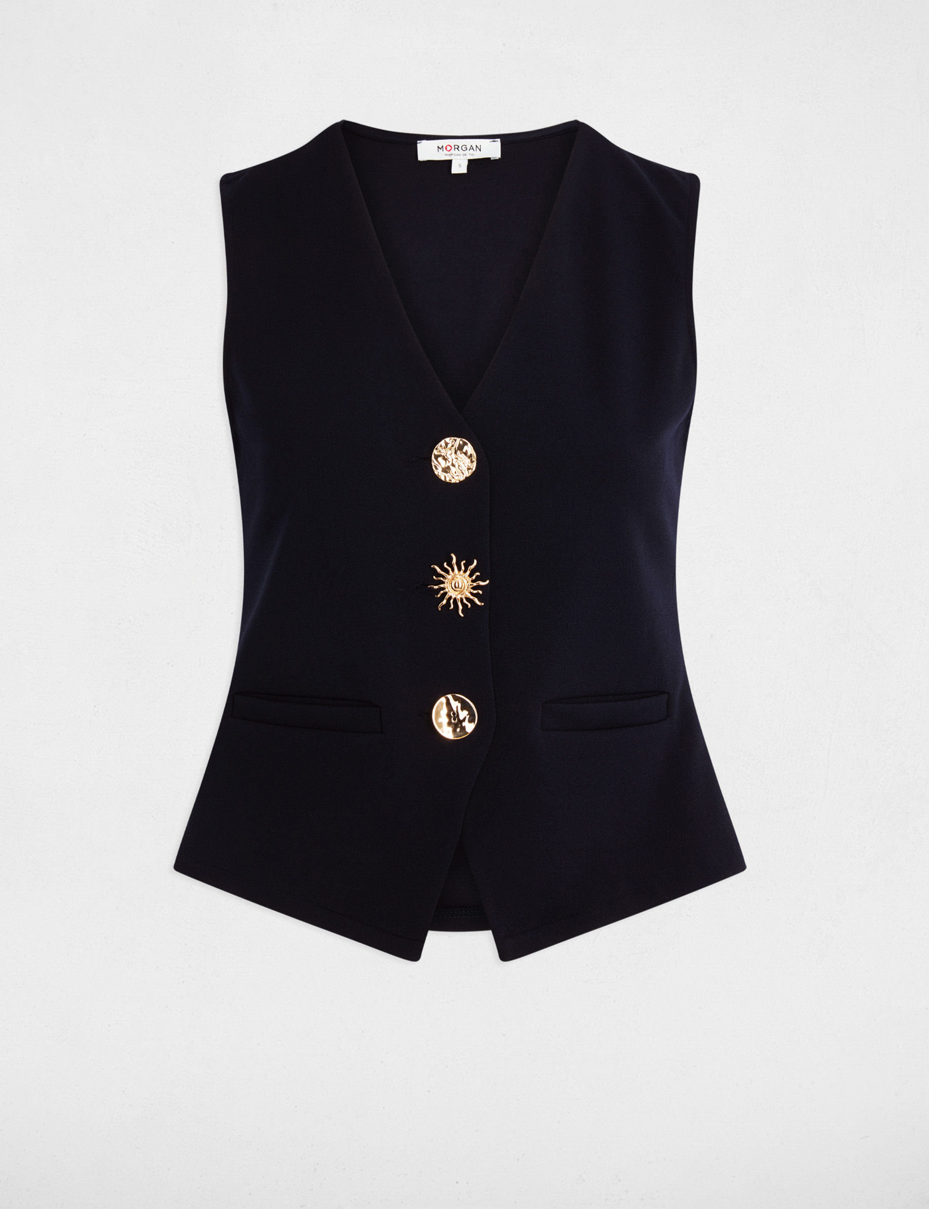 Gilet sans manches col v bleu marine femme
