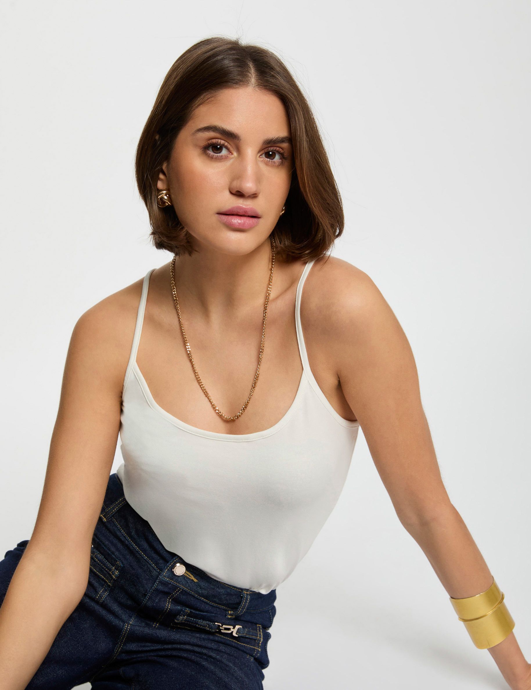 top mit schmalen tragern elfenbein damen Top mit schmalen Trägern elfenbein damen