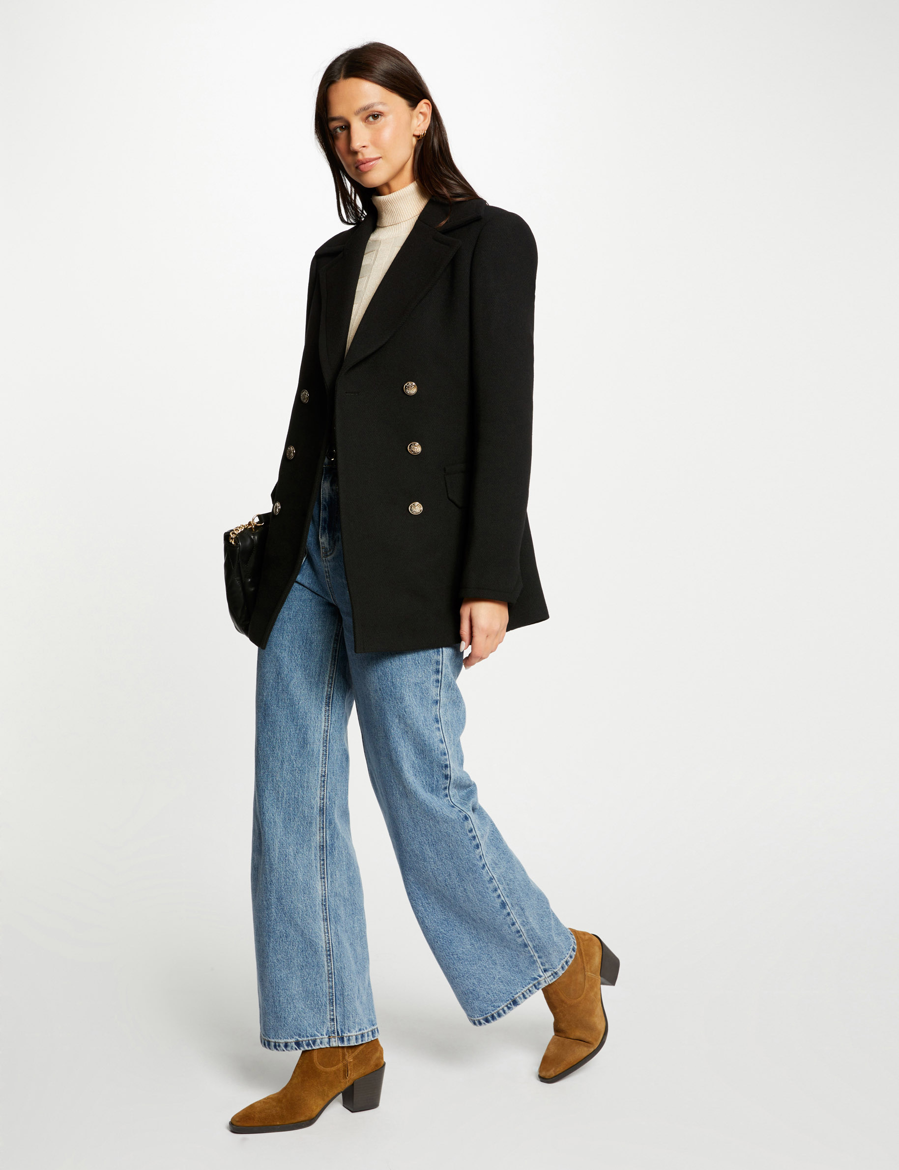 Gerader Mantel mit Kn&ouml;pfen schwarz damen