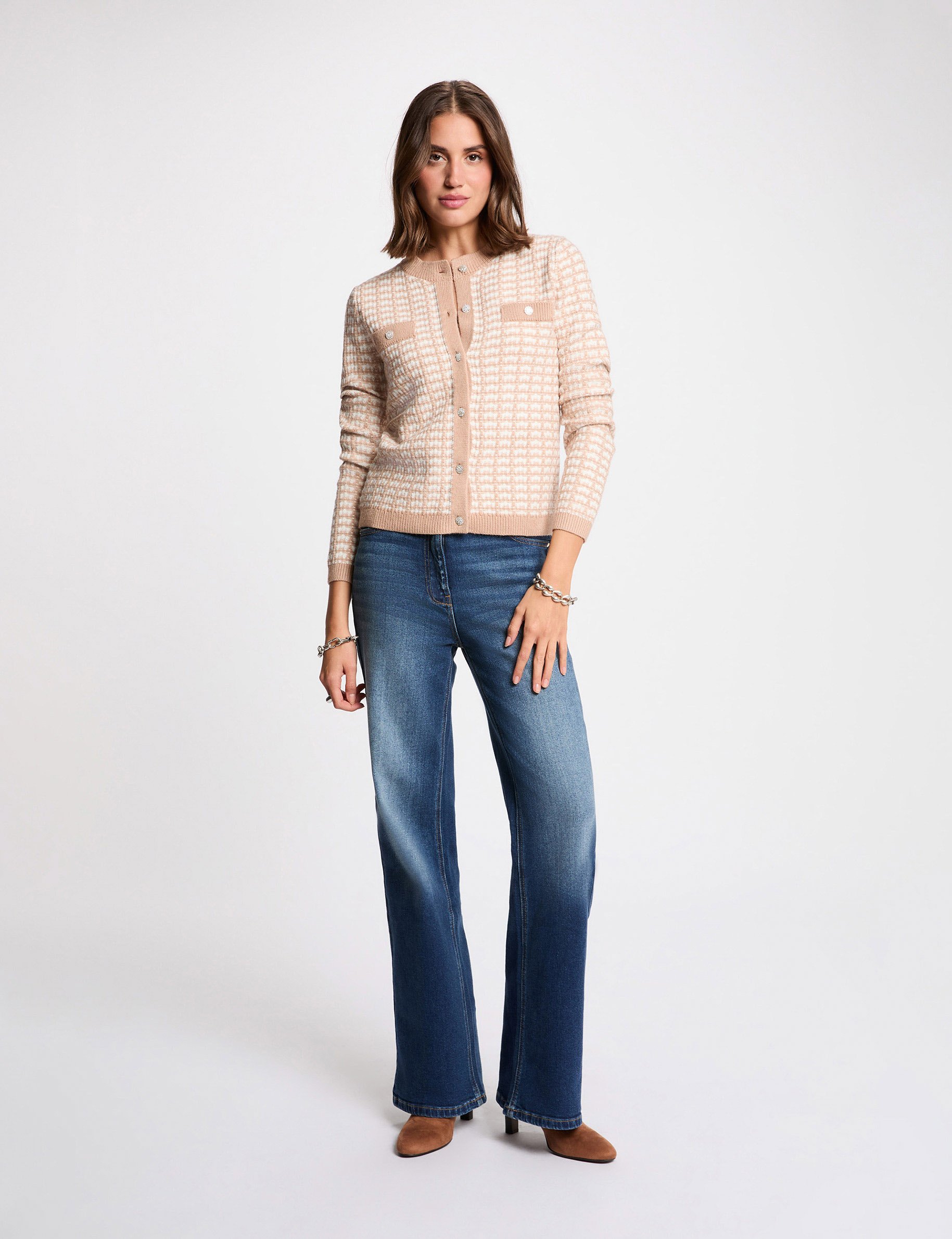 Strickjacke mit Jacquardmuster maulwurfsgrau damen