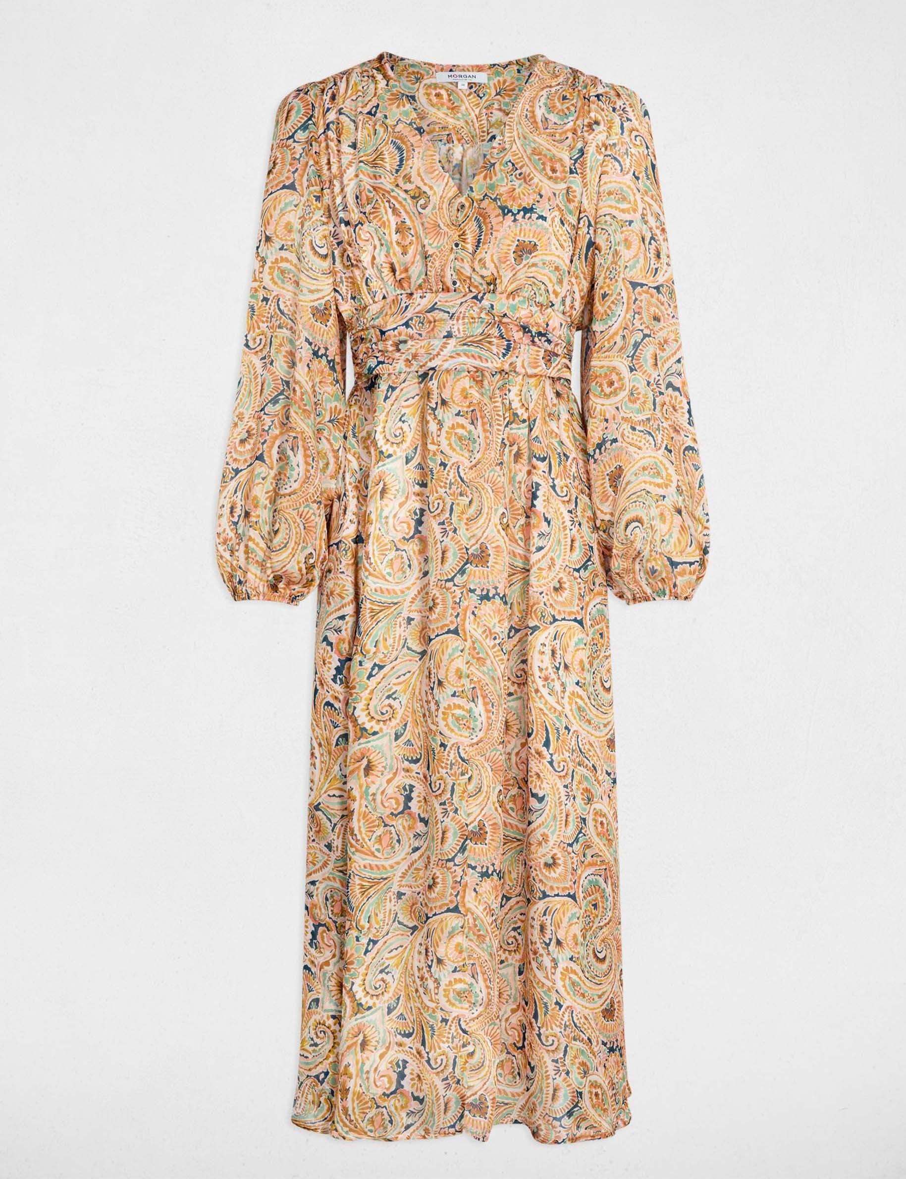 Robe longue manches bouffantes multicolore femme