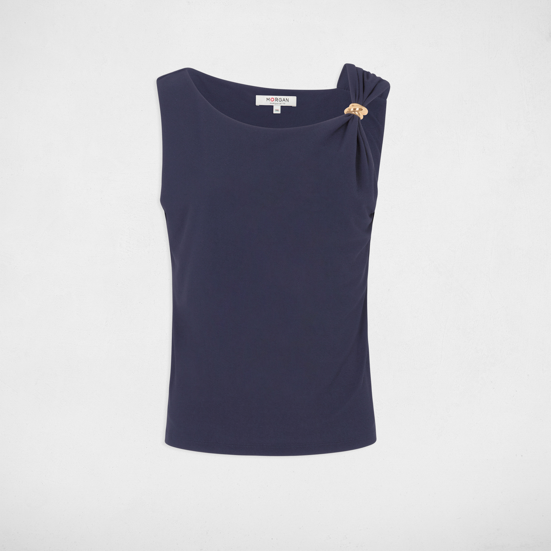 T-shirt asym&eacute;trique avec bijou bleu marine femme