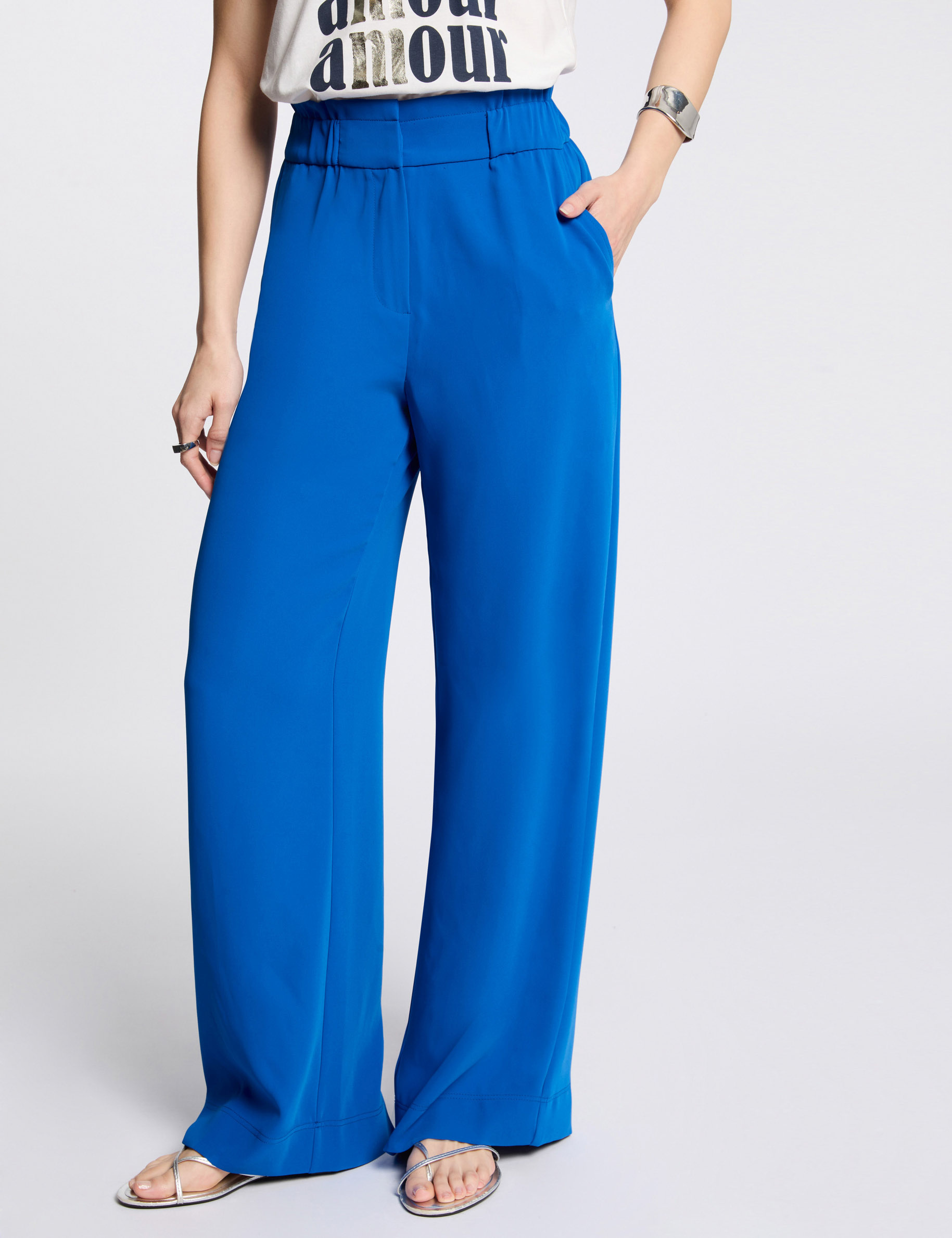 pantalon large a fronces bleu electrique femme Pantalon large à fronces bleu electrique femme