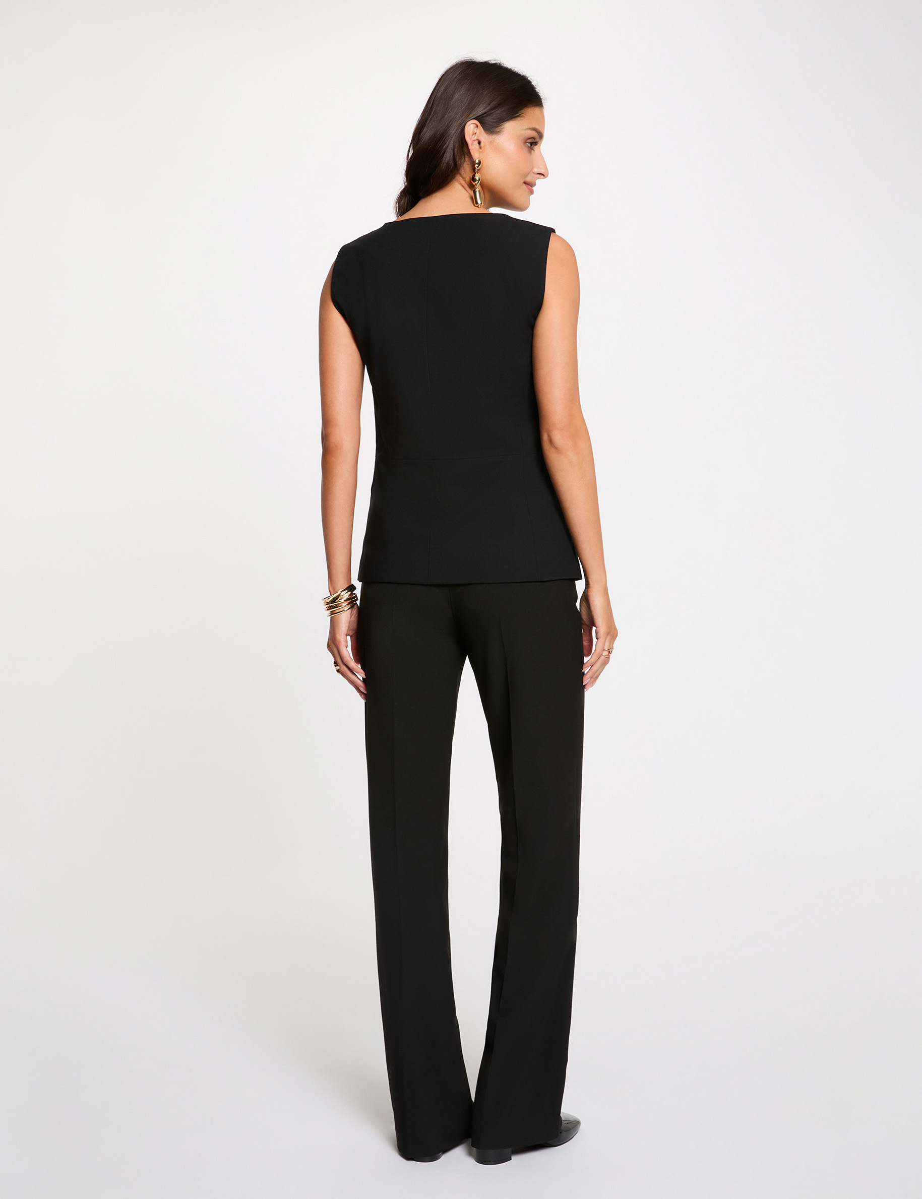 Pantalon droit taille haute noir femme