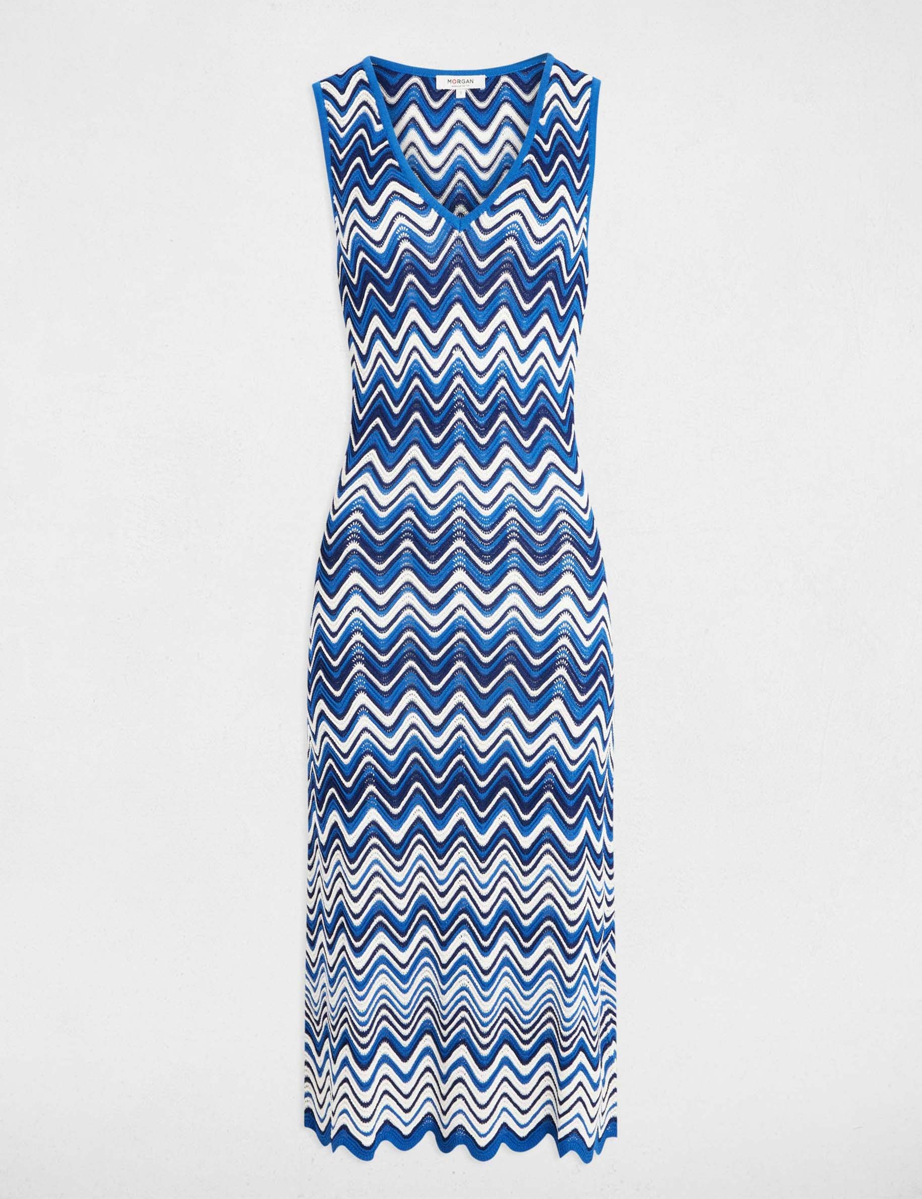 robe tricot midi imprimee bleu electrique femme Robe tricot midi imprimée bleu electrique femme
