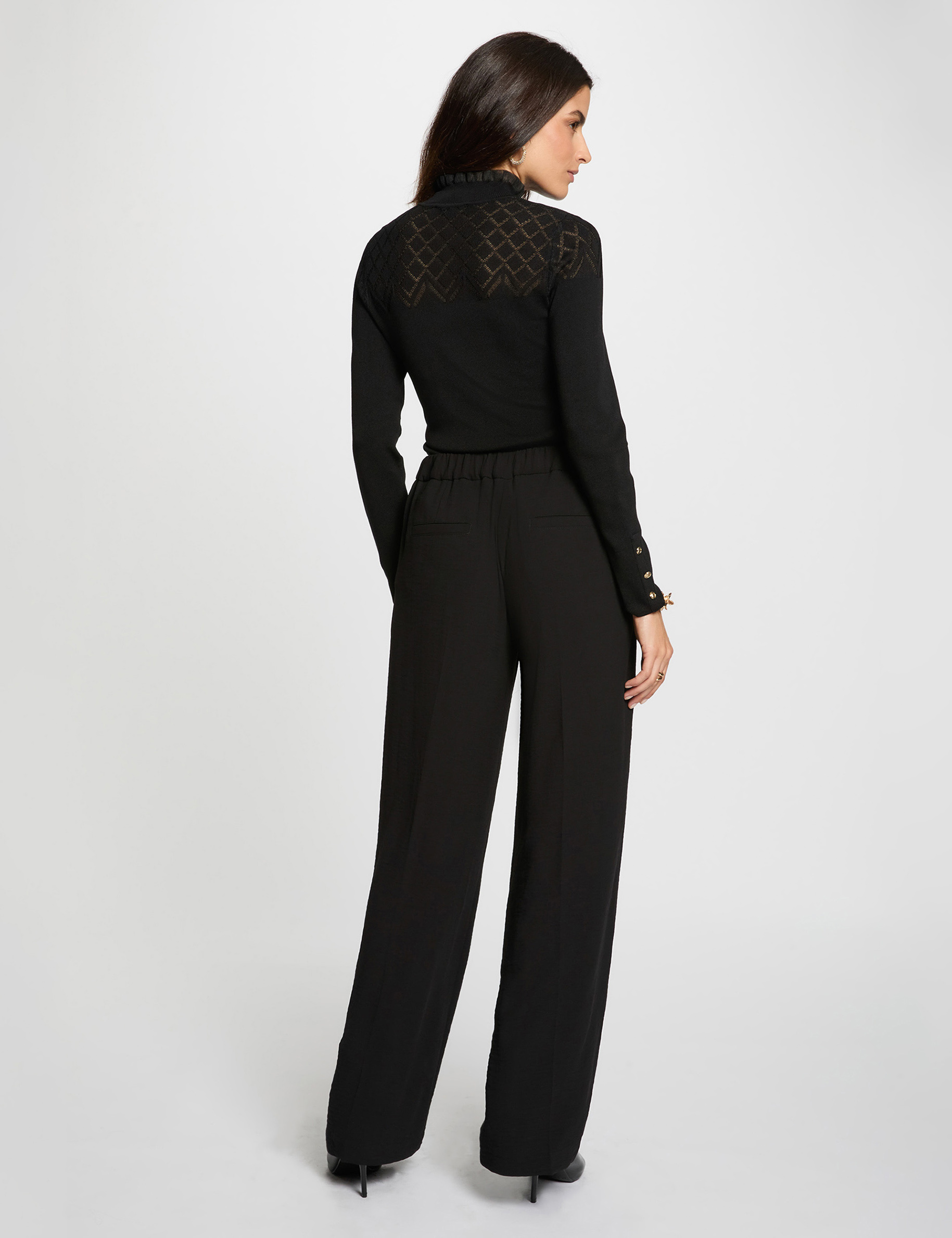 Pantalon large fluide noir femme