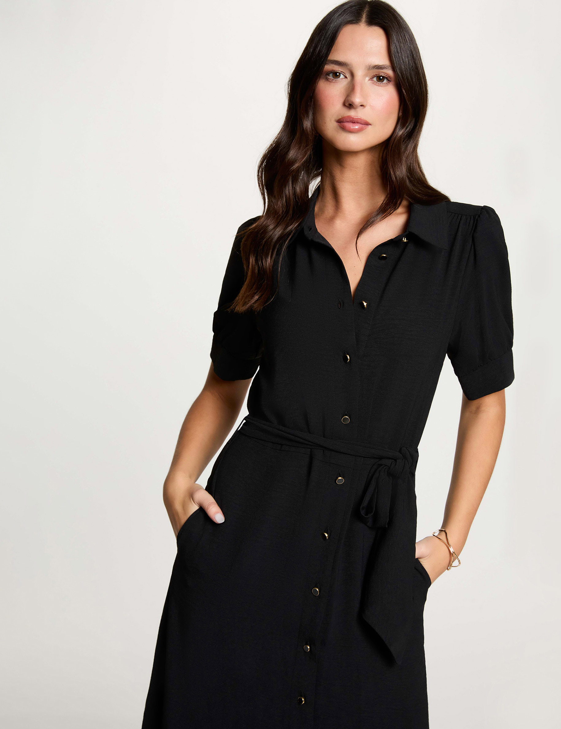Kleid aus Strick mit Puff&auml;rmeln schwarz damen