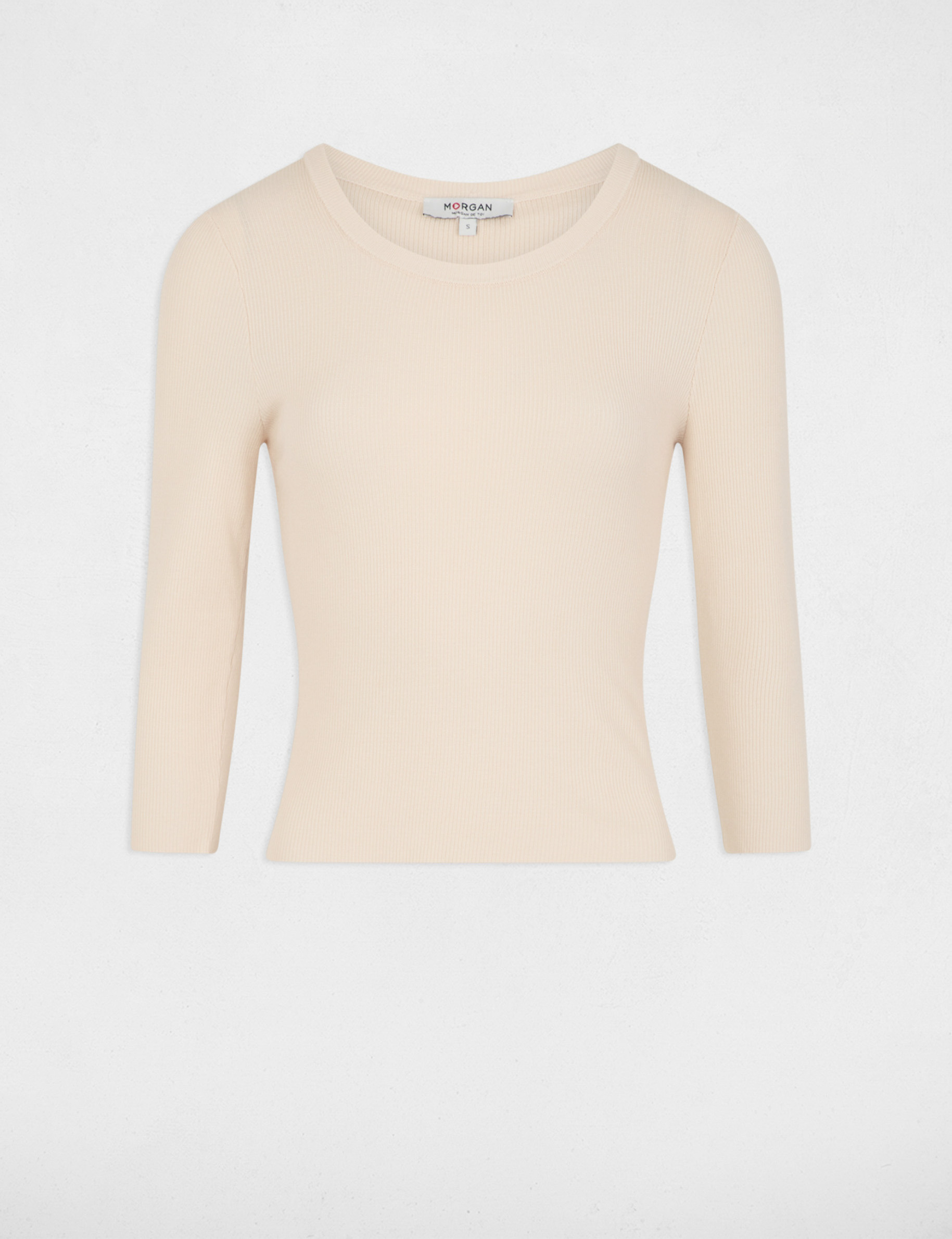 pull col rond manches 34 ivoire femme Pull col rond manches 3/4 ivoire femme
