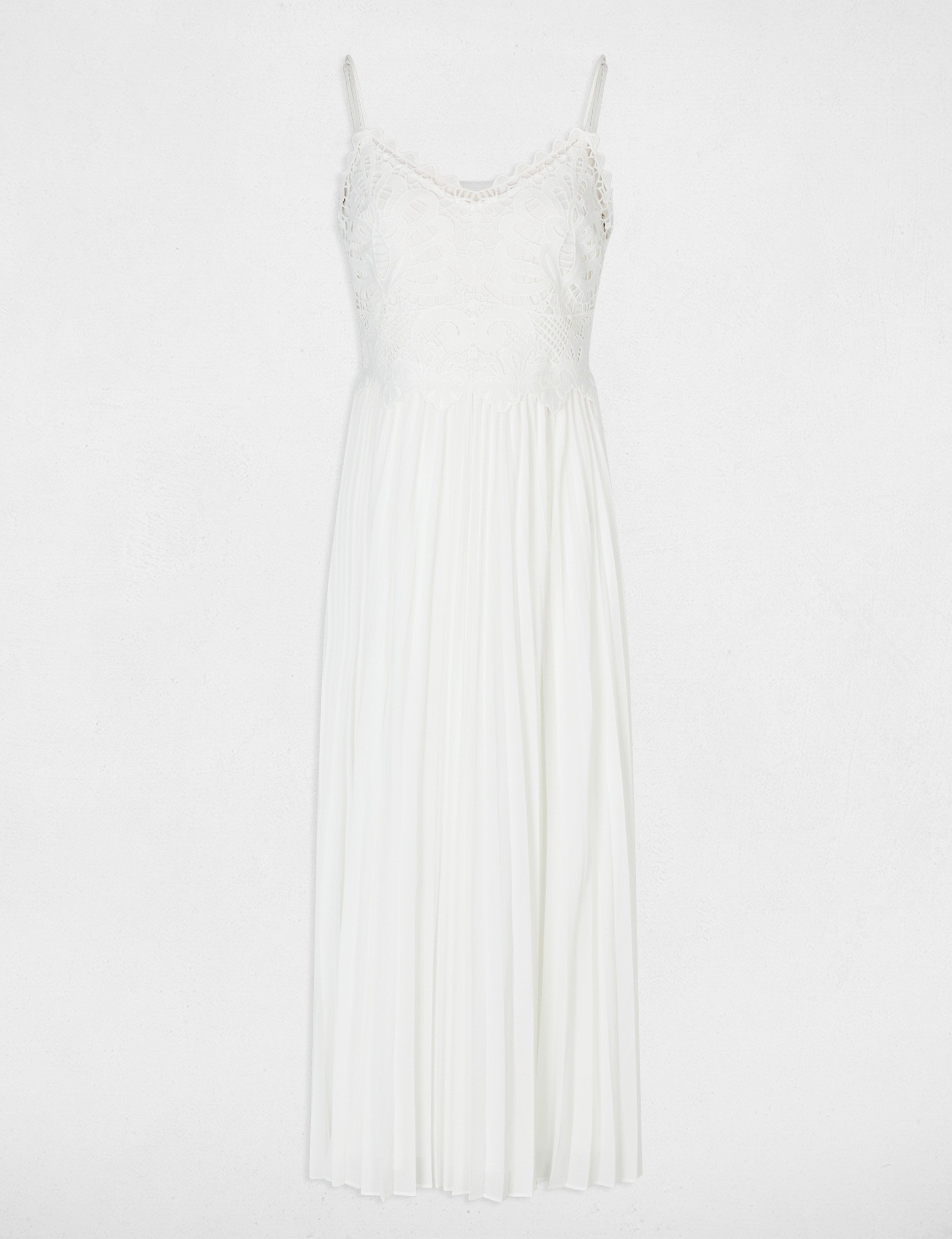 Langes Kleid aus Spitze weiss damen