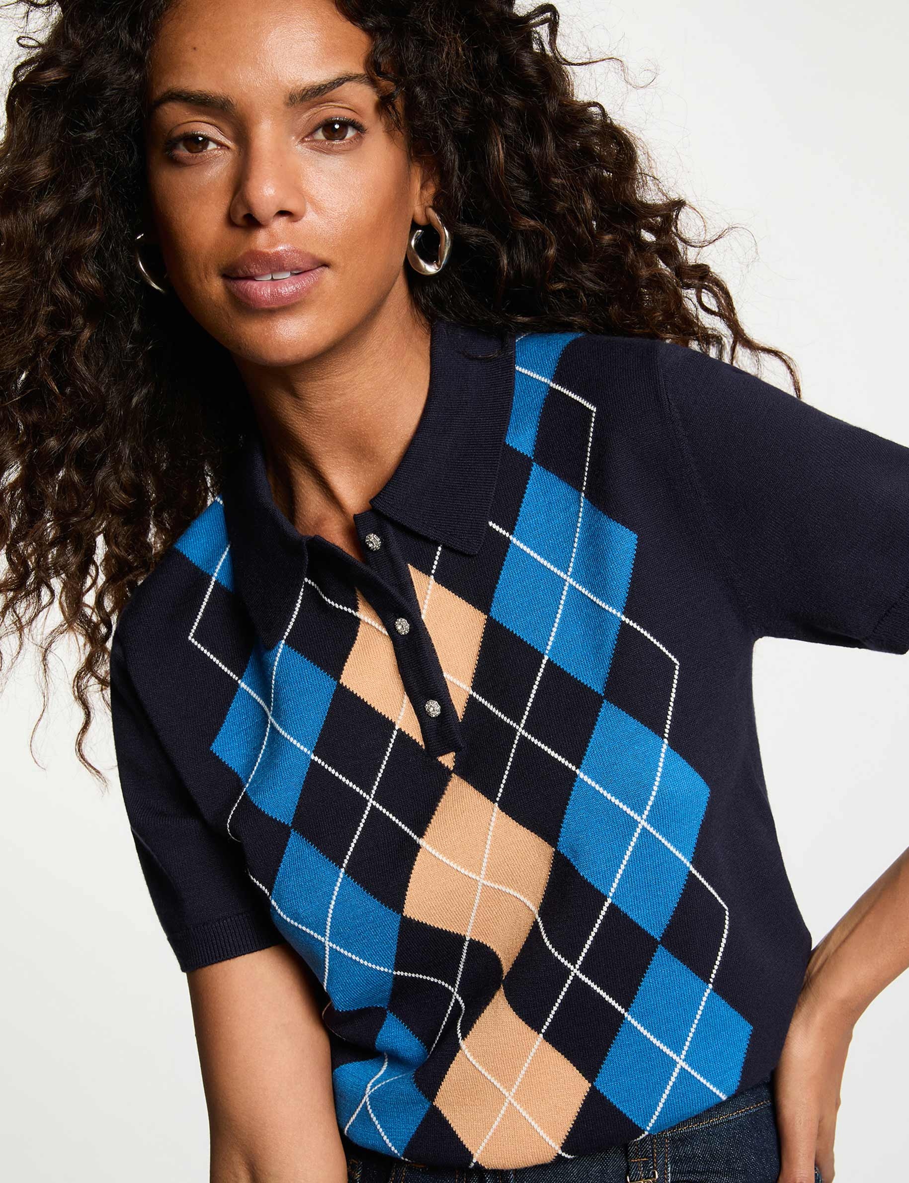 Pullover mit Polokragen marineblau damen