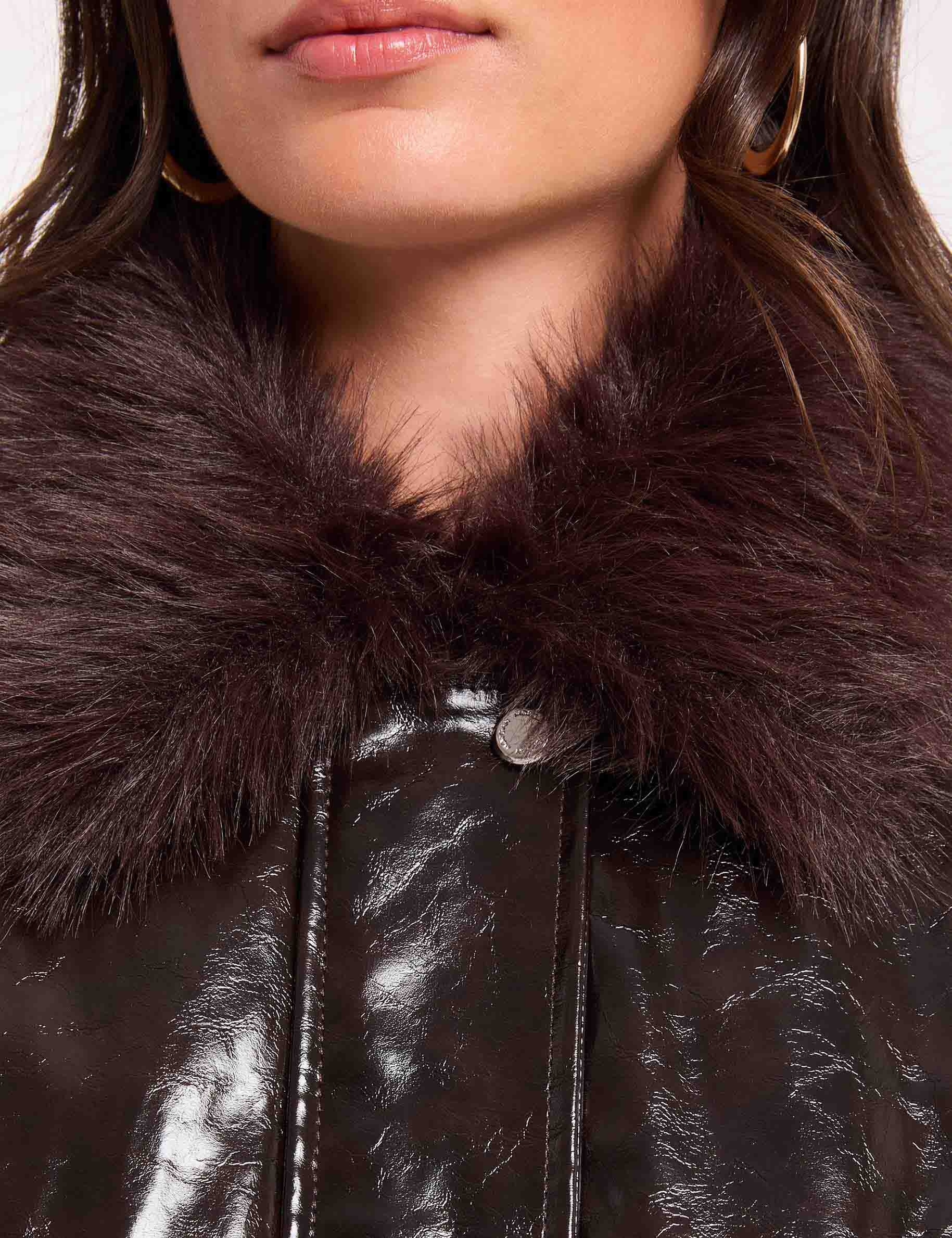 Blouson mit Fellkragen dunkelbraun damen