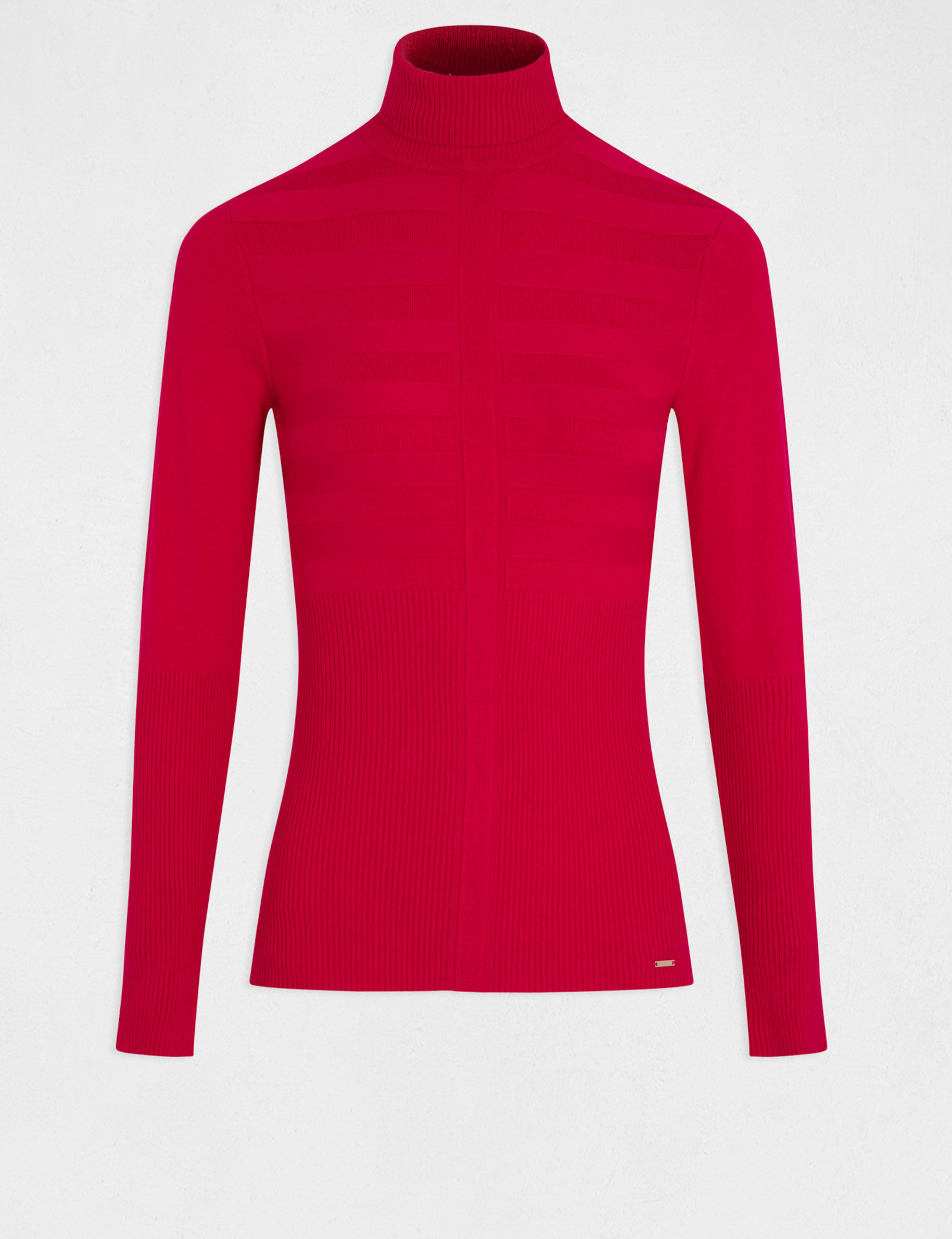 Pull col roul&eacute; ajust&eacute; rose moyen femme