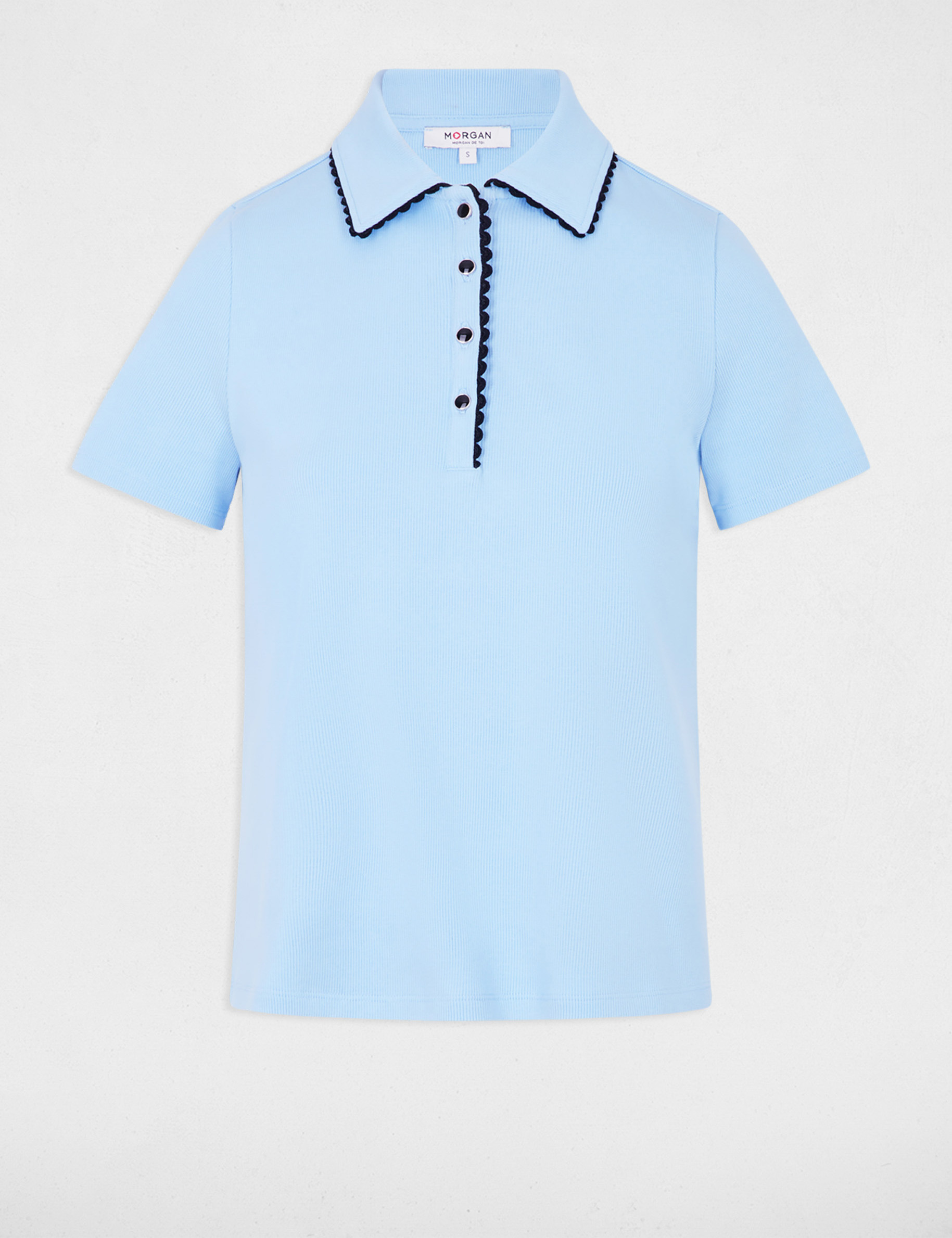 Top cintr&eacute; col &agrave; revers bleu clair femme