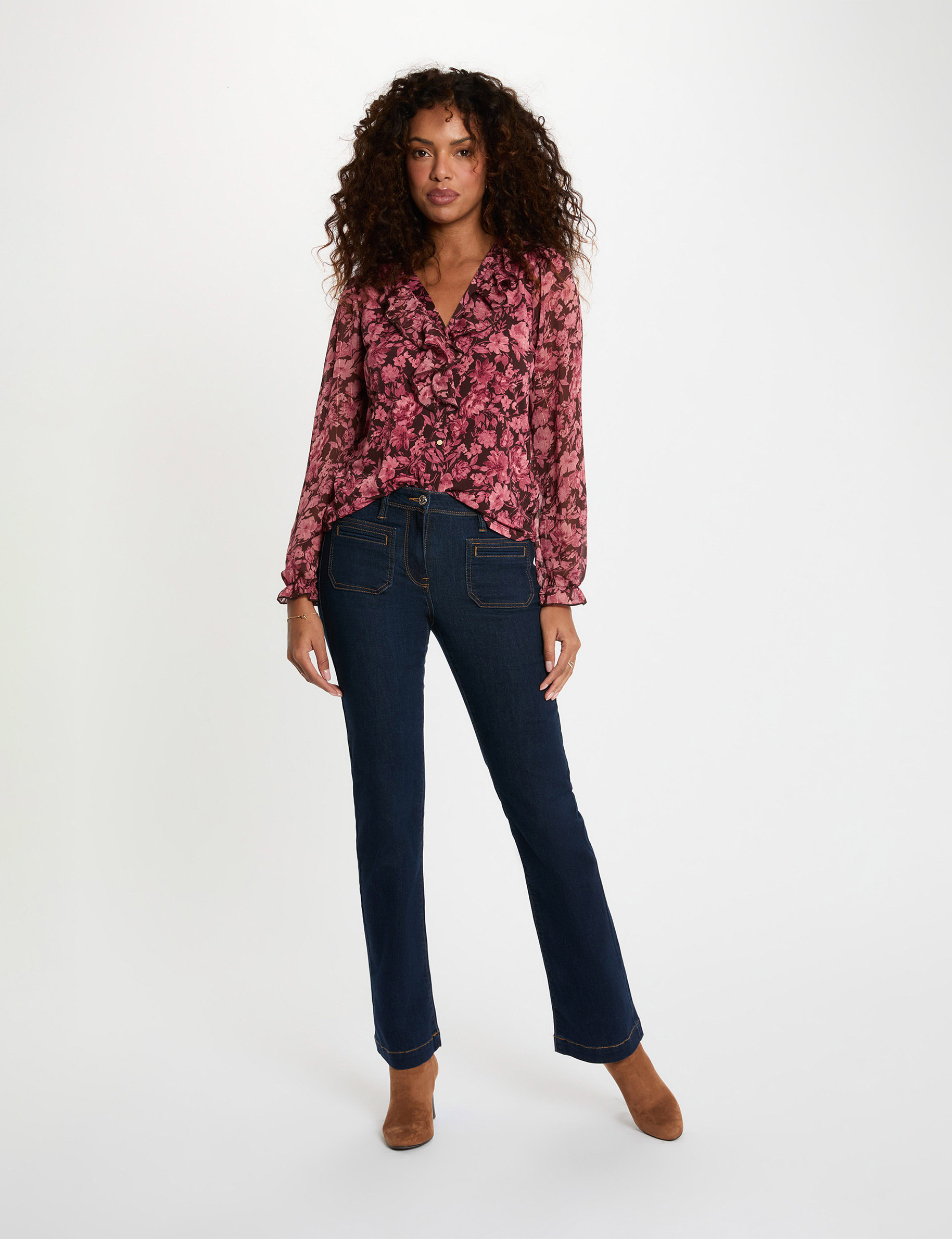 T-Shirt aus Voile mit V-Ausschnitt bordeaux damen