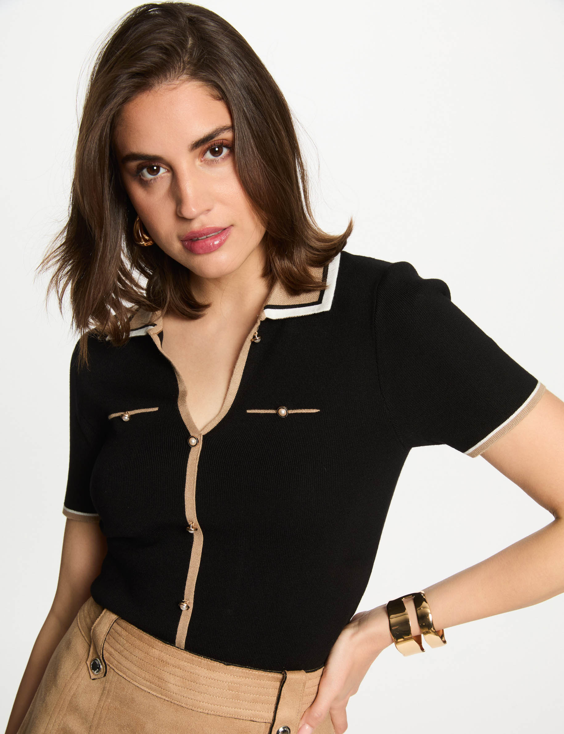 pull col polo manches courtes noir femme Pull col polo manches courtes noir femme