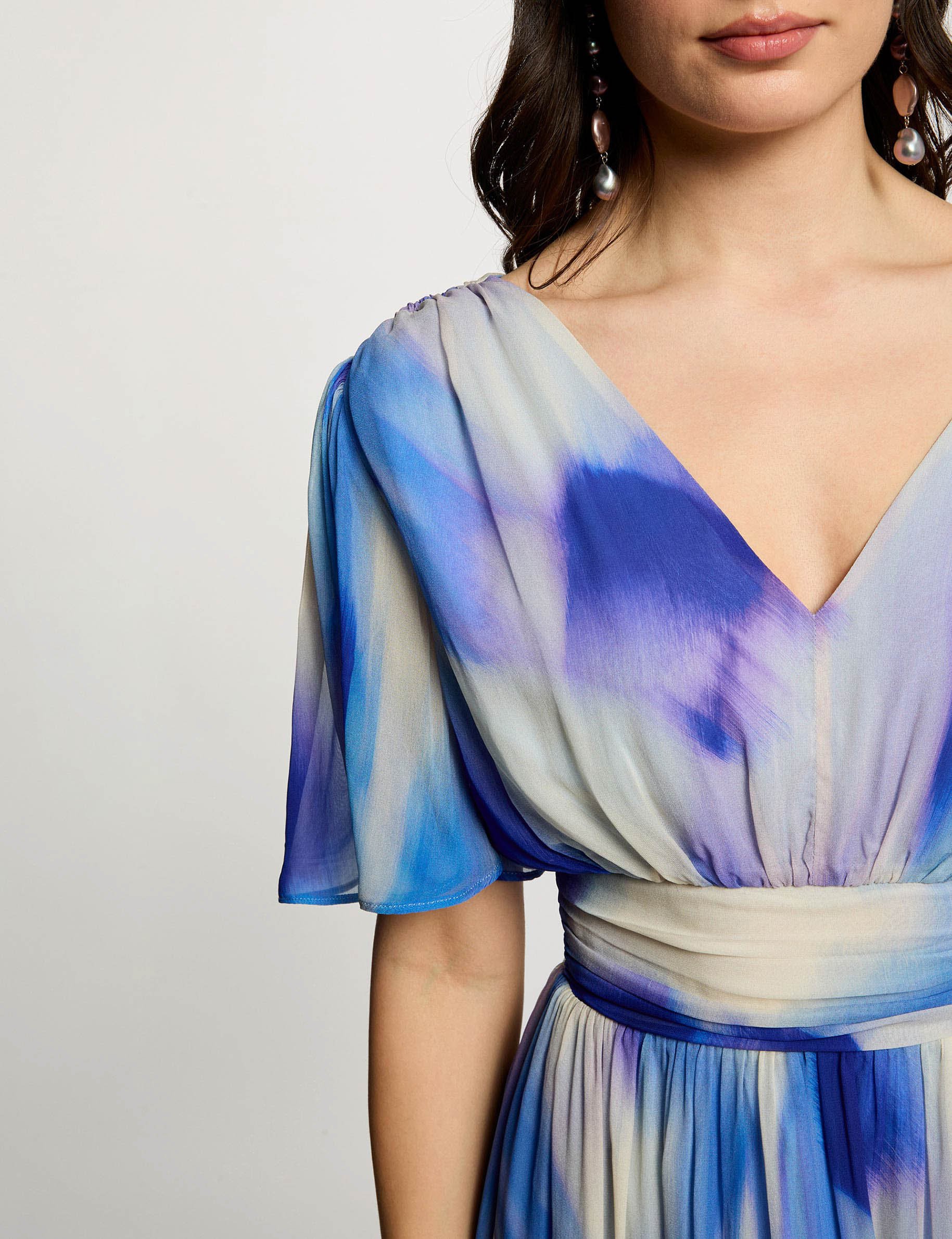 Robe courte col v multicolore femme