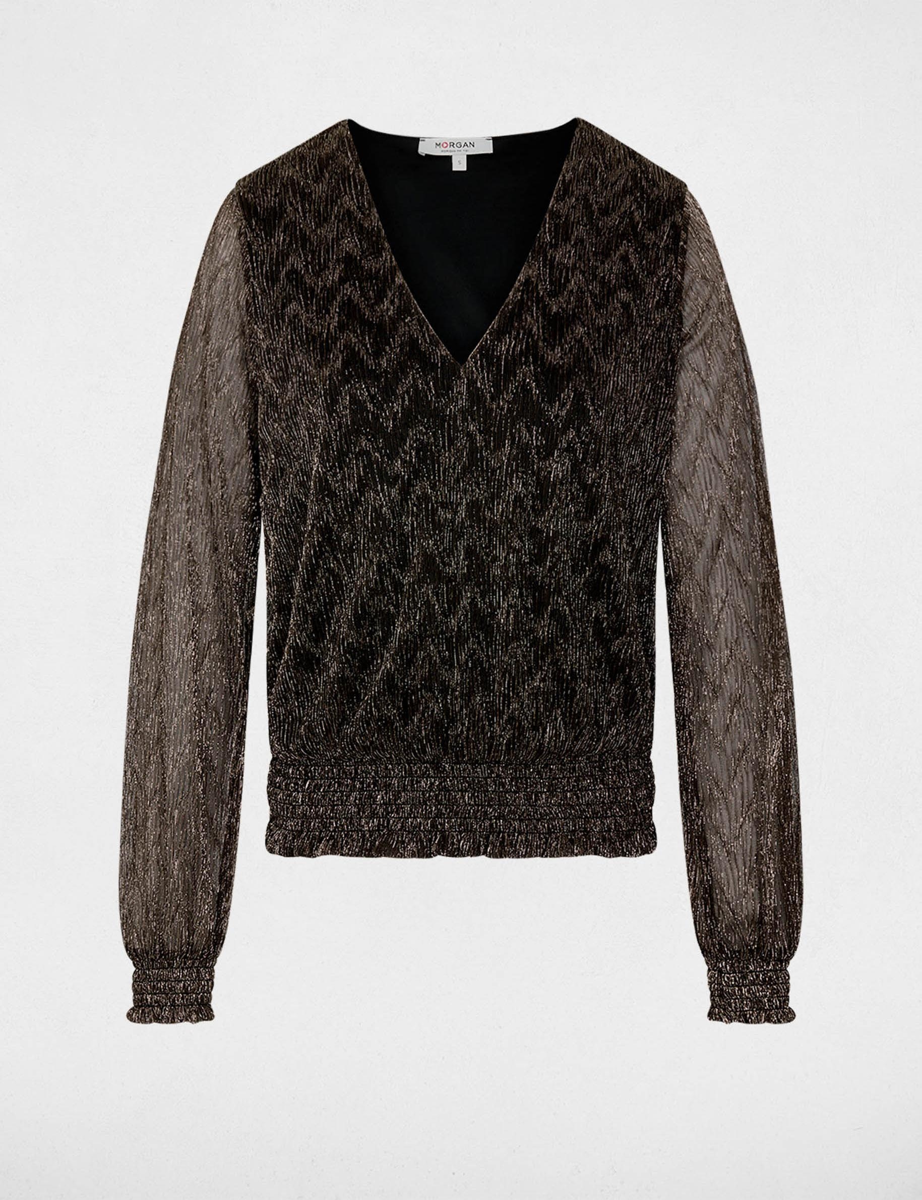 Blouse col v manches longues couleur bronze femme