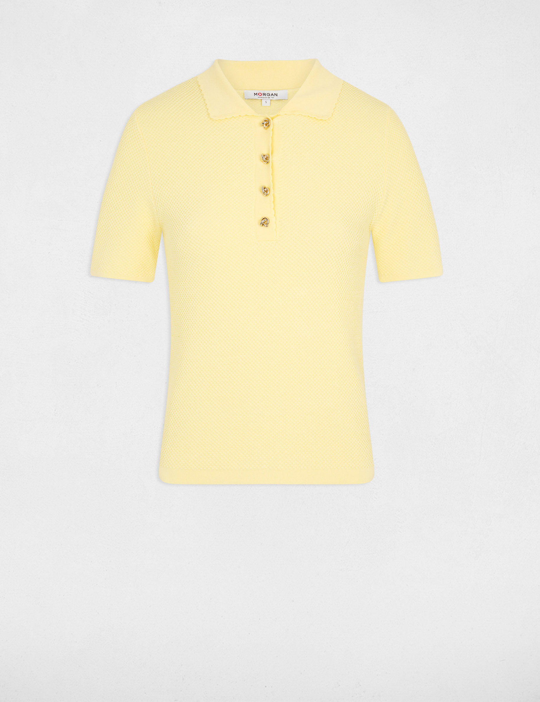 Pull ajust&eacute; col &agrave; revers jaune pastel femme