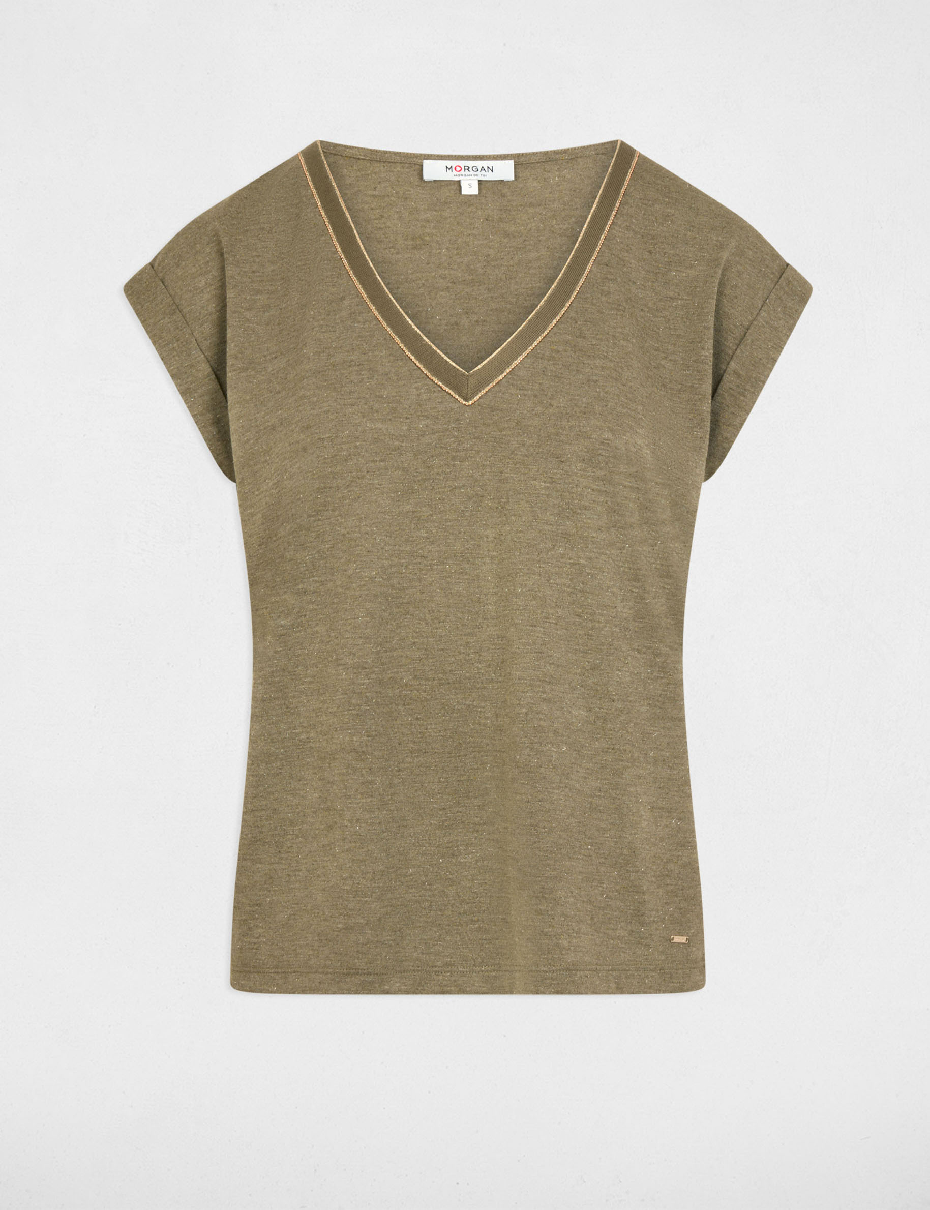 T-shirt manches courtes vert kaki femme