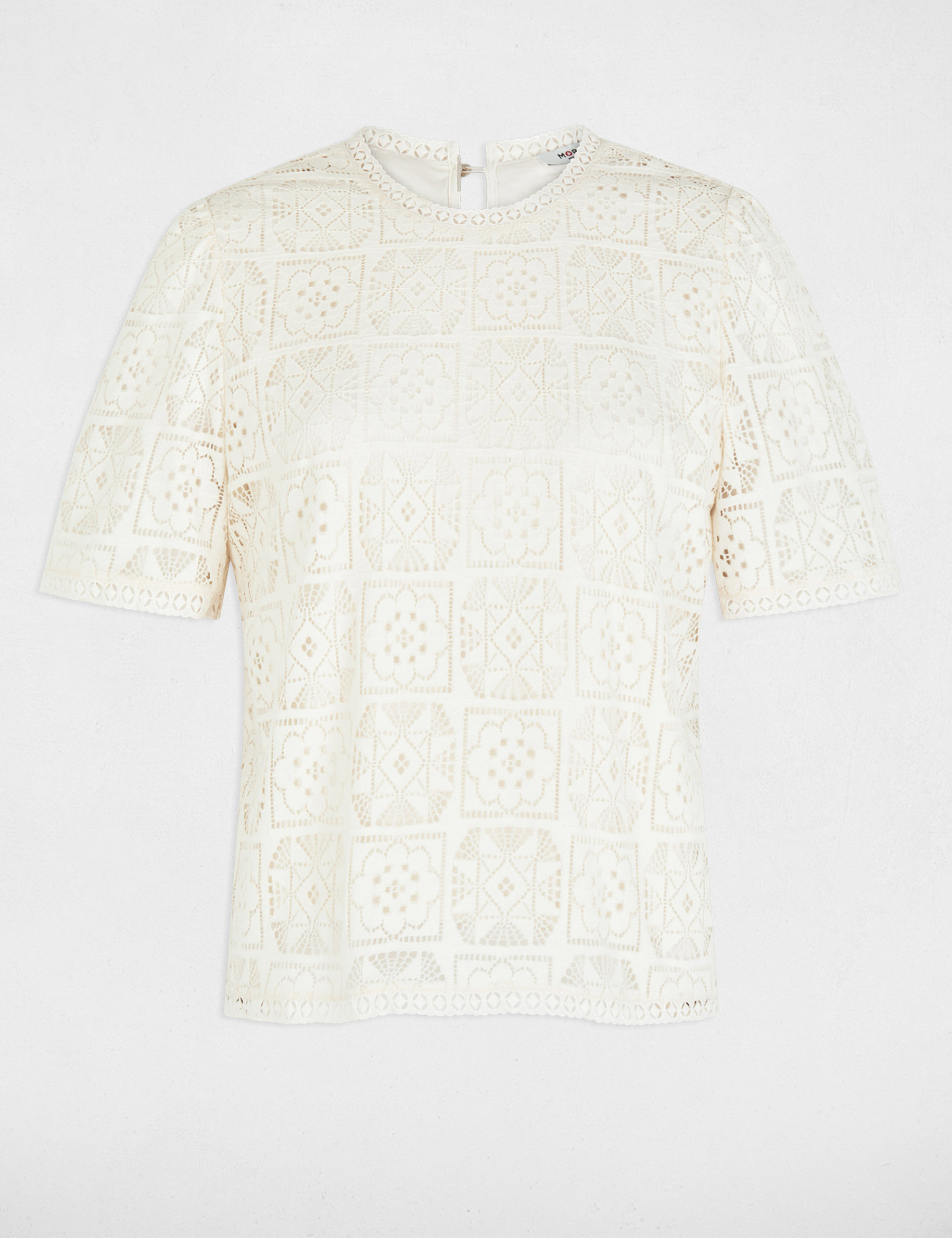 T-Shirt aus Spitze mit Stehkragen elfenbein damen