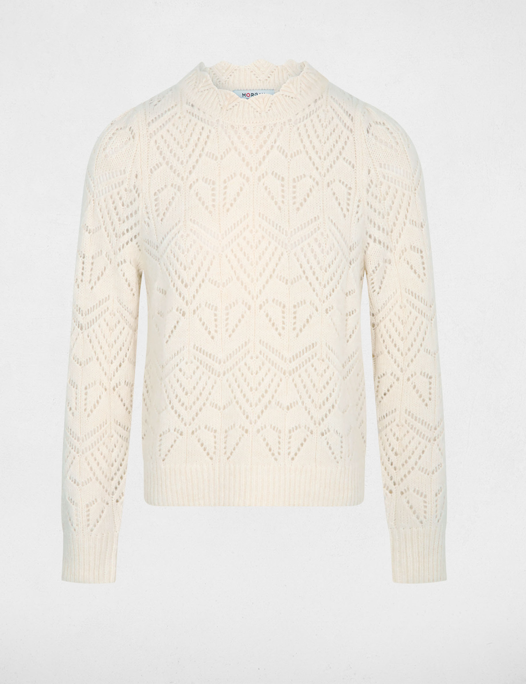Lochmuster-Pullover mit Rundhals elfenbein damen