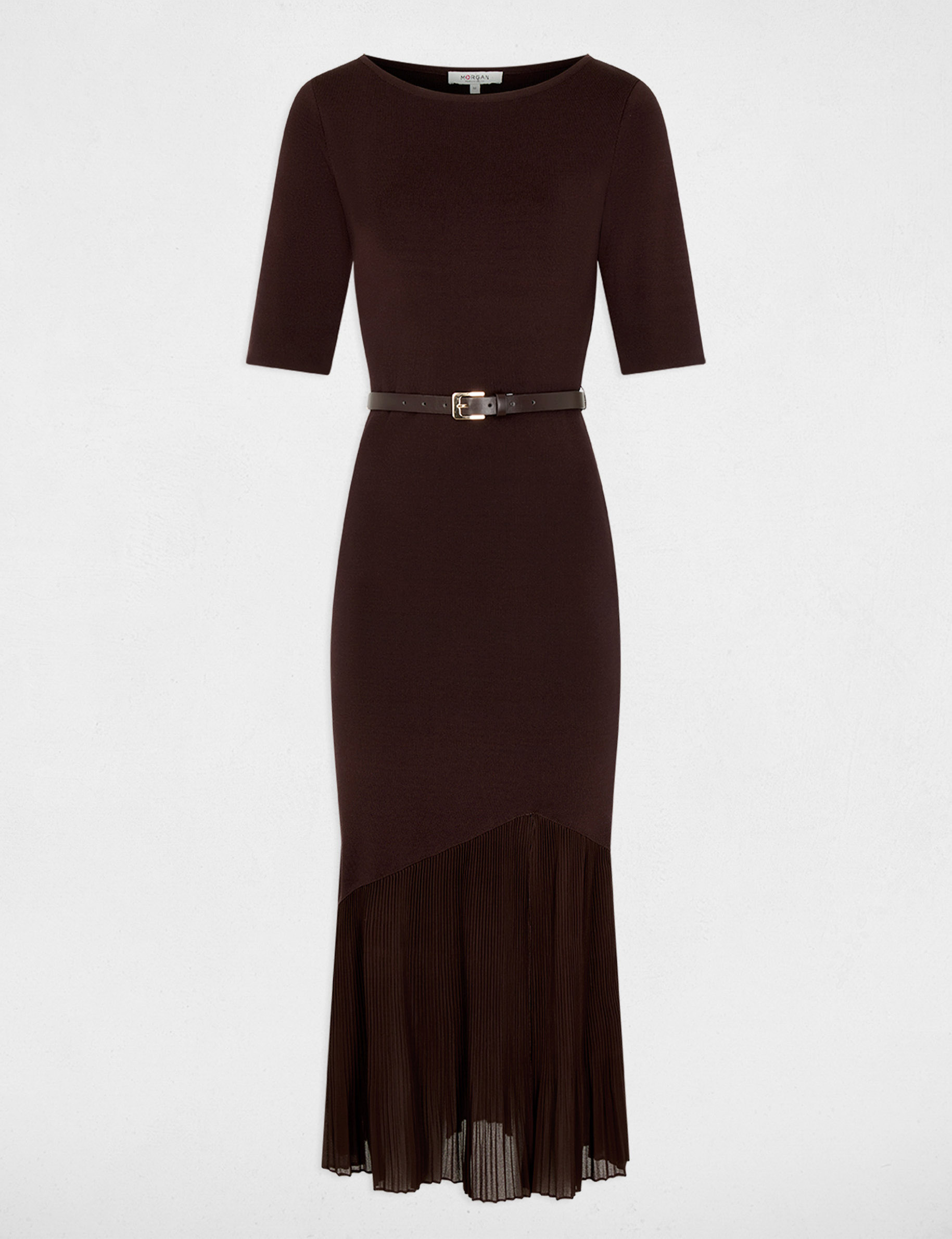 Gestricktes Kleid mit G&uuml;rtel dunkelbraun damen