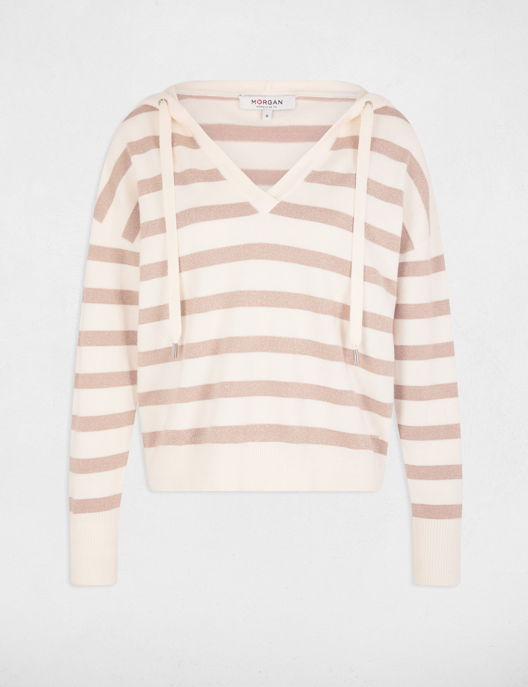 pull col en v a capuche ivoire femme Pull col en V à capuche ivoire femme
