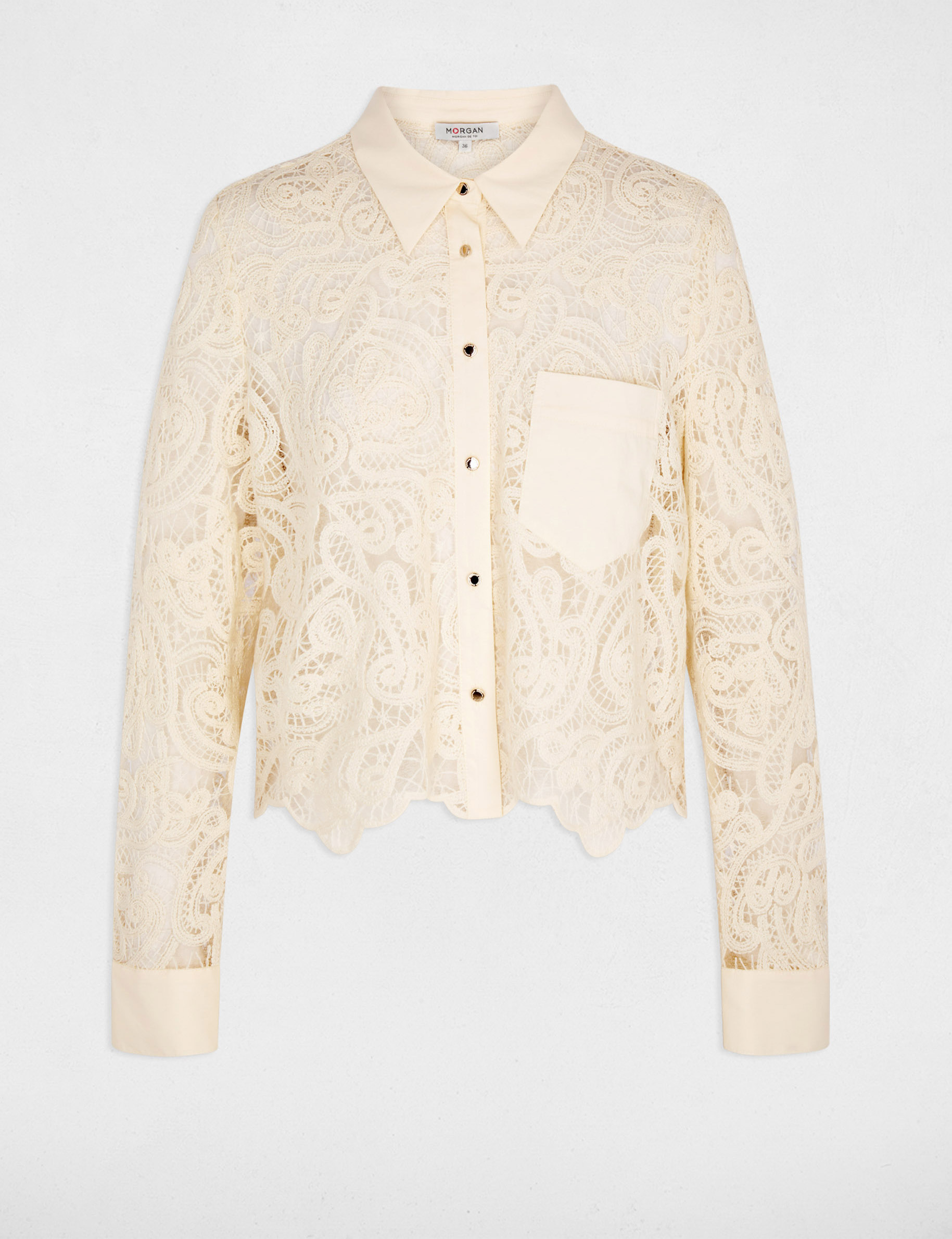 Chemise dentelle manches longues creme femme
