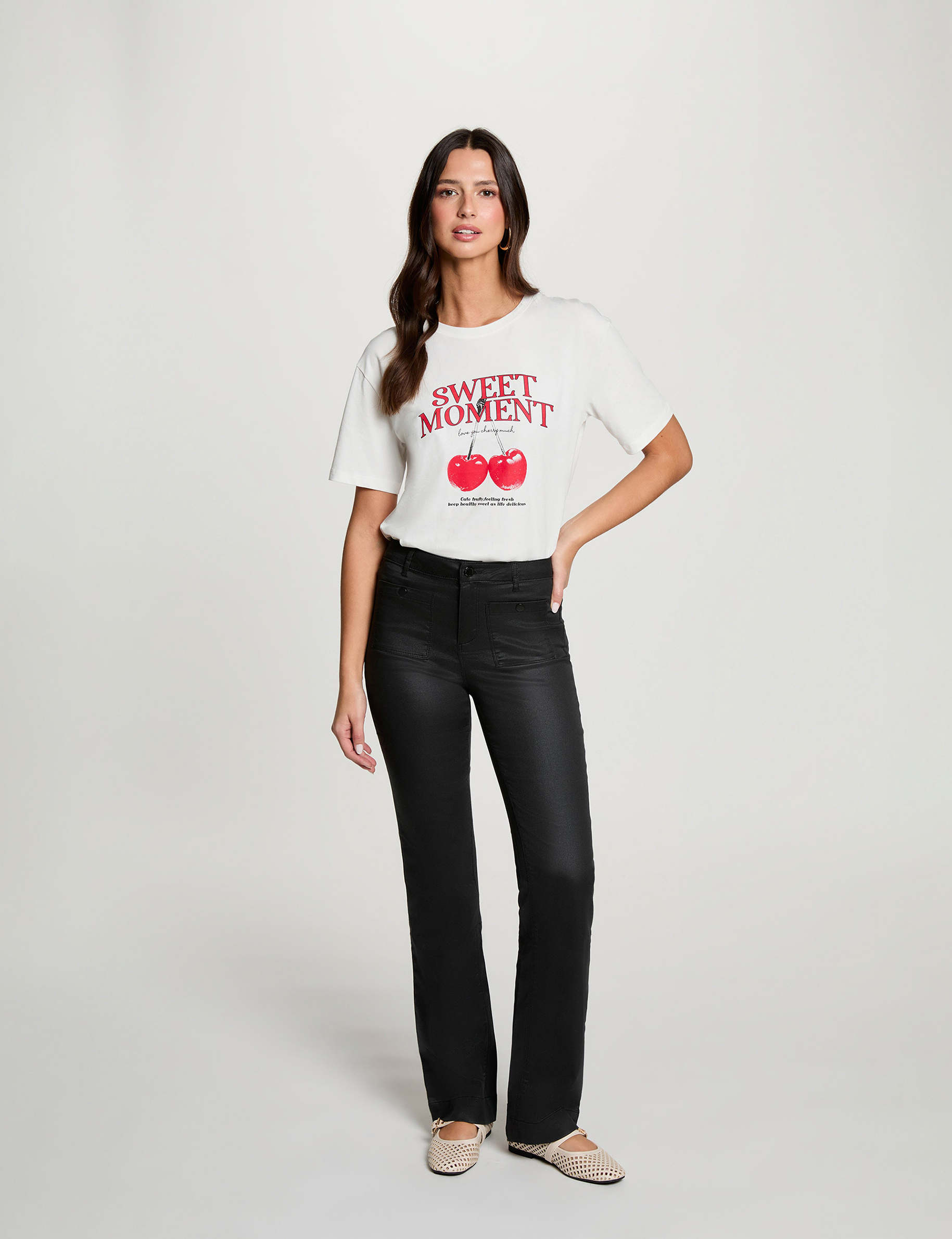 Pantalon bootcut enduit noir femme
