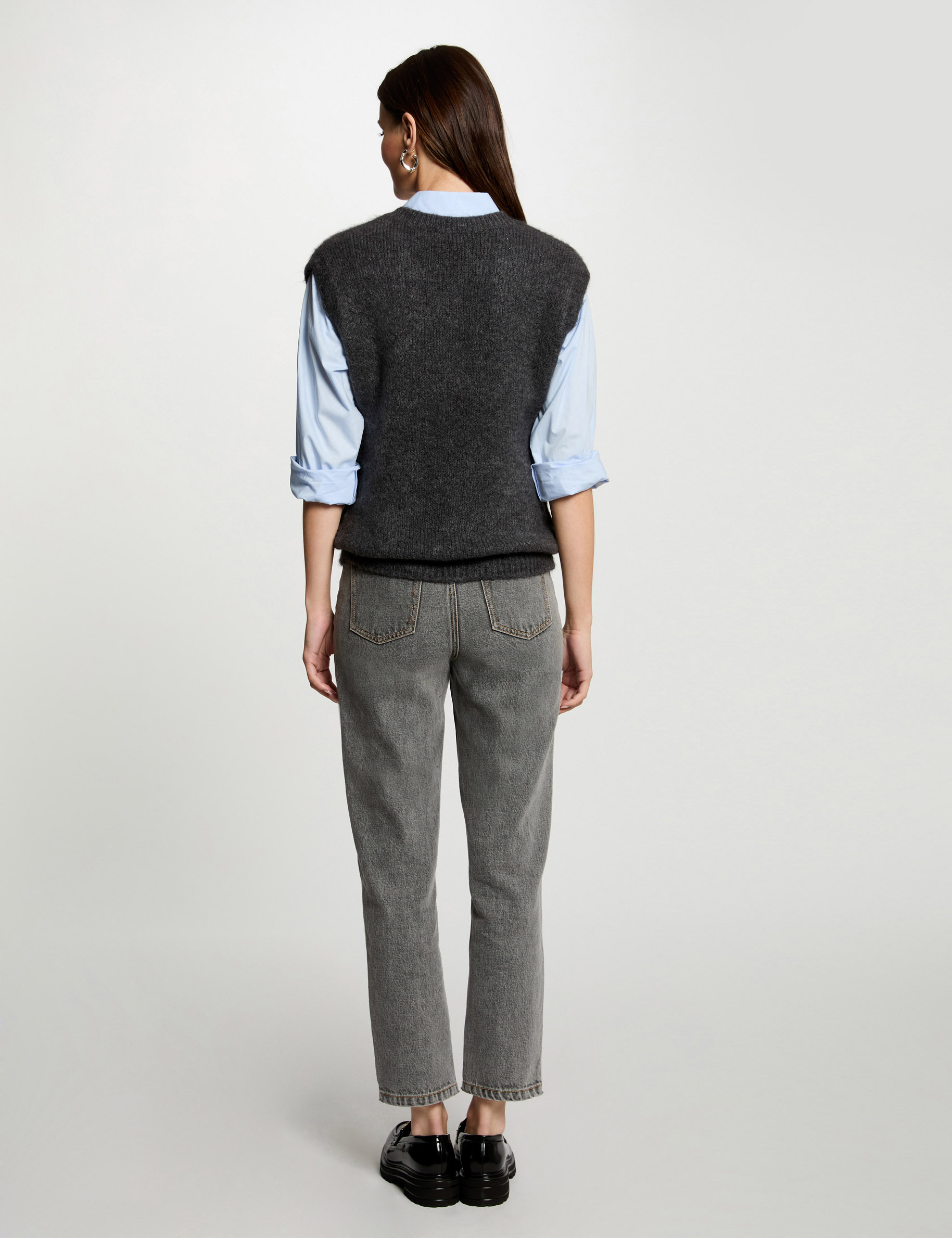 pull sans manches gris fonce femme Pull sans manches gris foncé femme