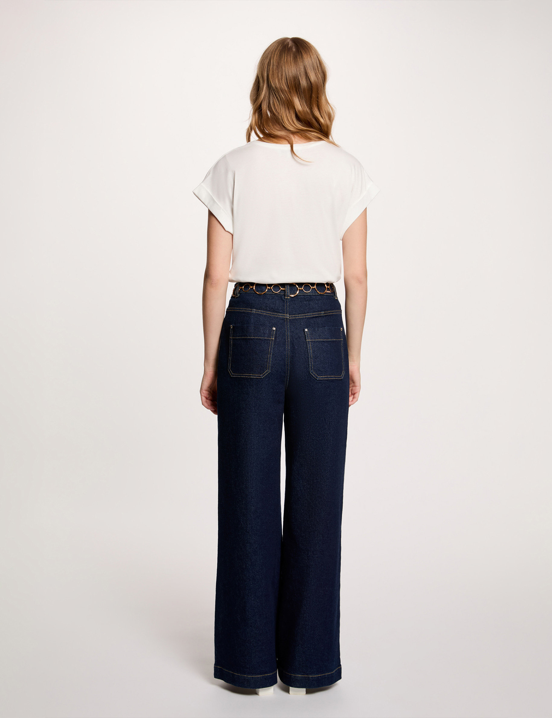 T-shirt col rond manches courtes blanc femme