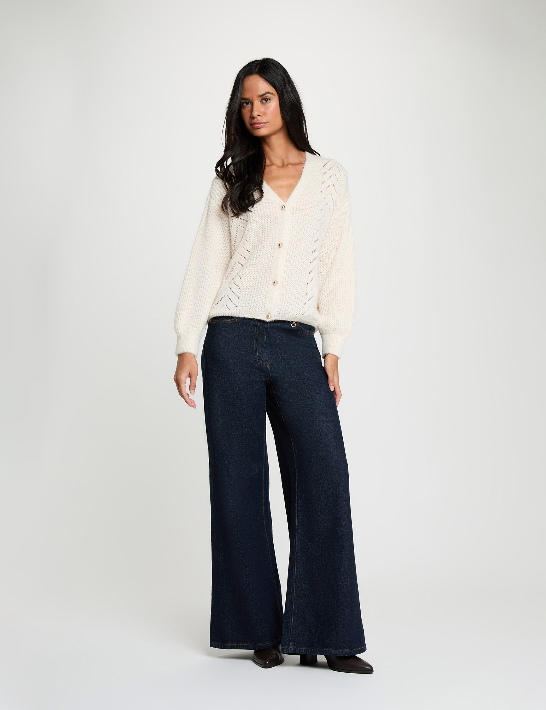 Gilet col v ivoire femme