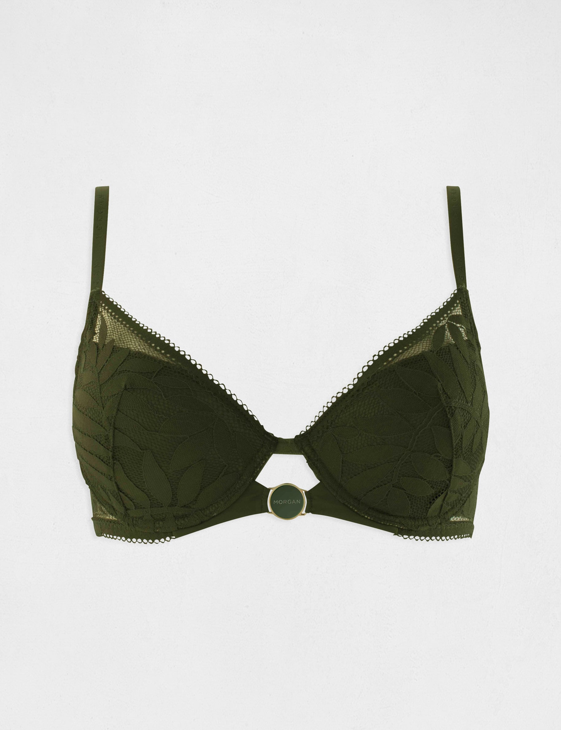 Soutien-gorge dentelle brod&eacute;e vert kaki femme