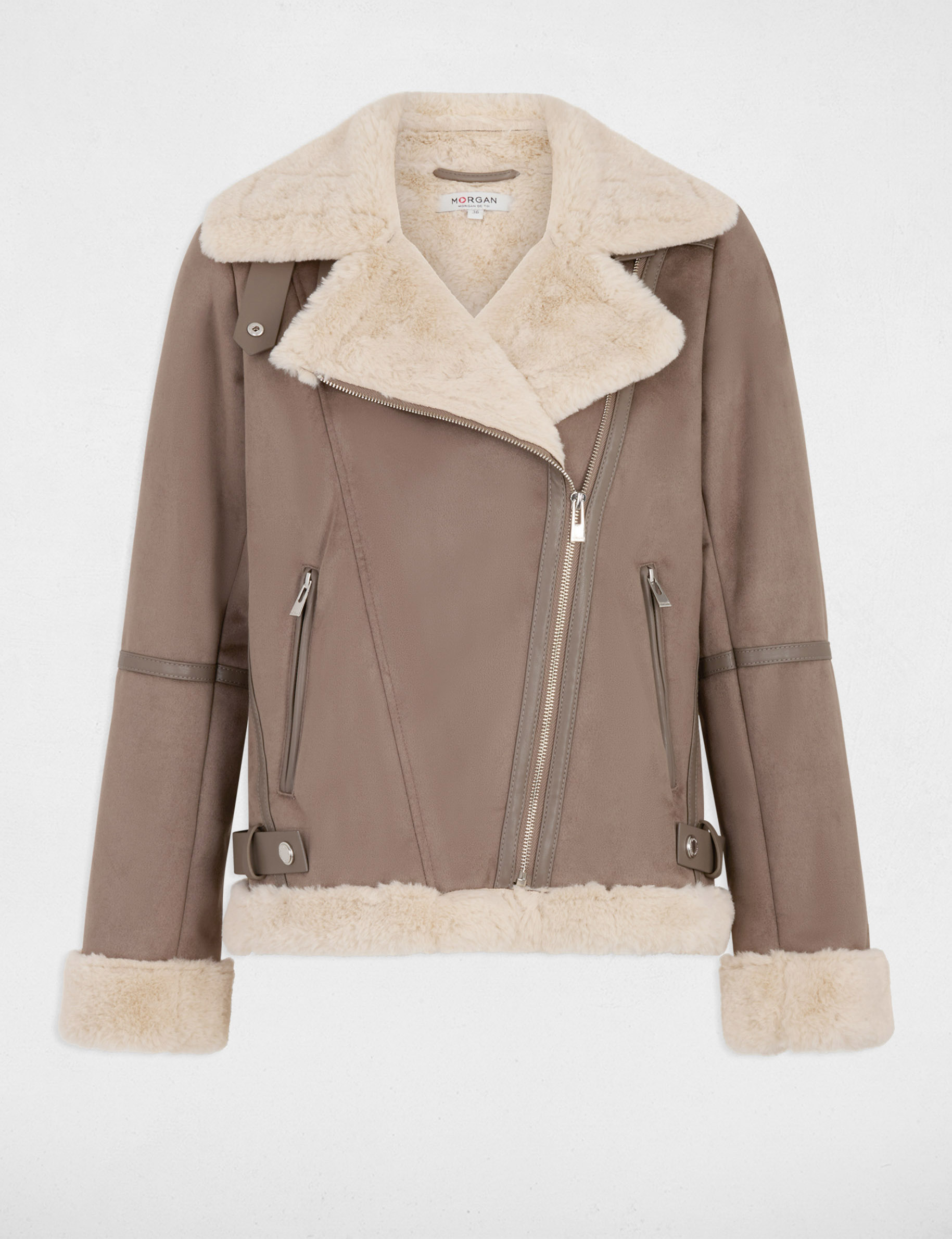 Wildlederoptik Jacke mit Rei&szlig;verschluss maulwurfsgrau damen