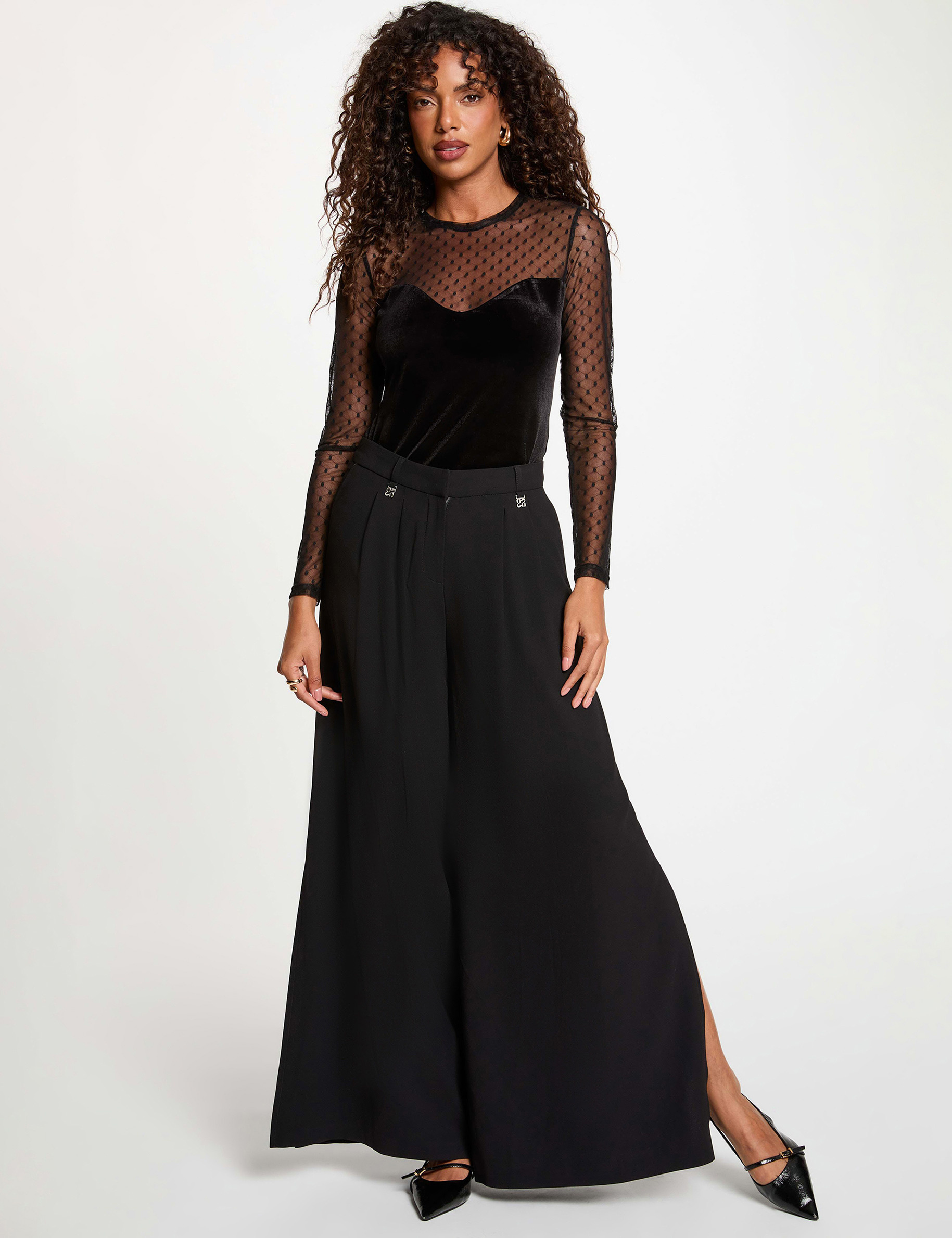 T-shirt velours avec transparence noir femme