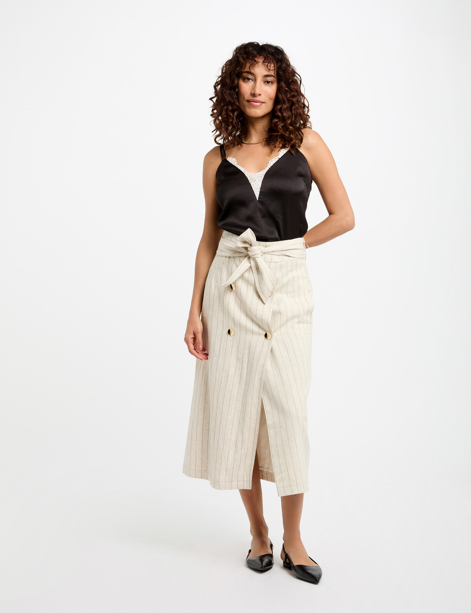 jupe midi rayee beige femme Jupe midi rayée beige femme