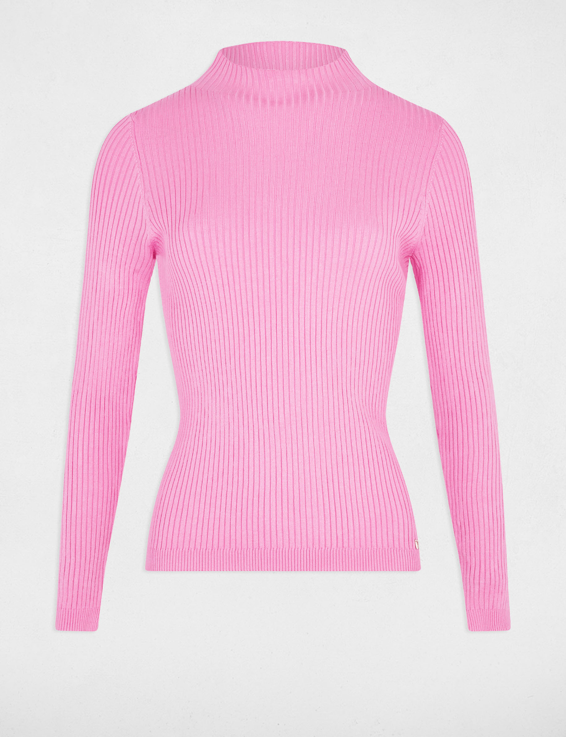 pull col montant cotele rose femme Pull col montant côtelé rose femme