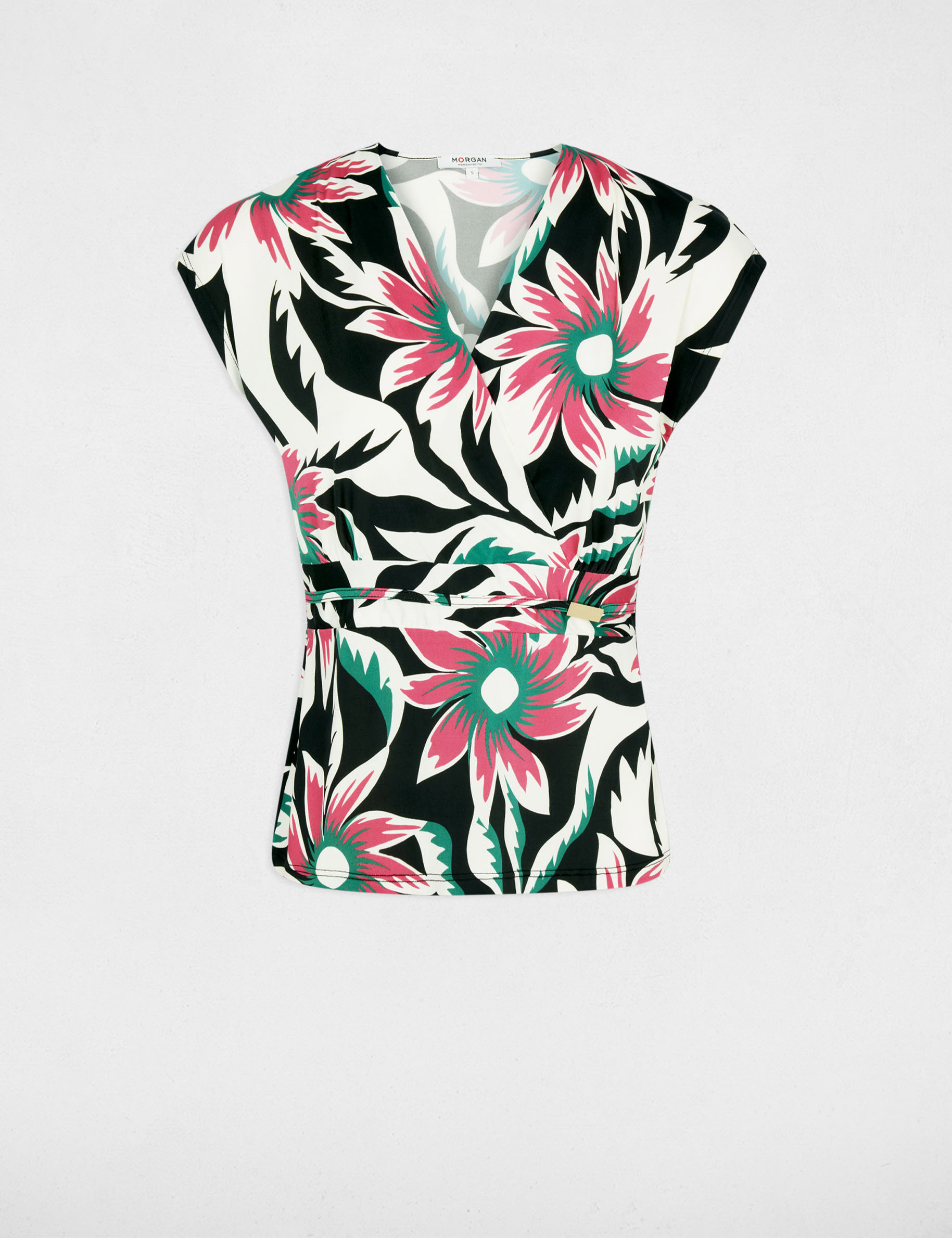 Tailliertes V-Ausschnitt T-Shirt mehrfarbig damen