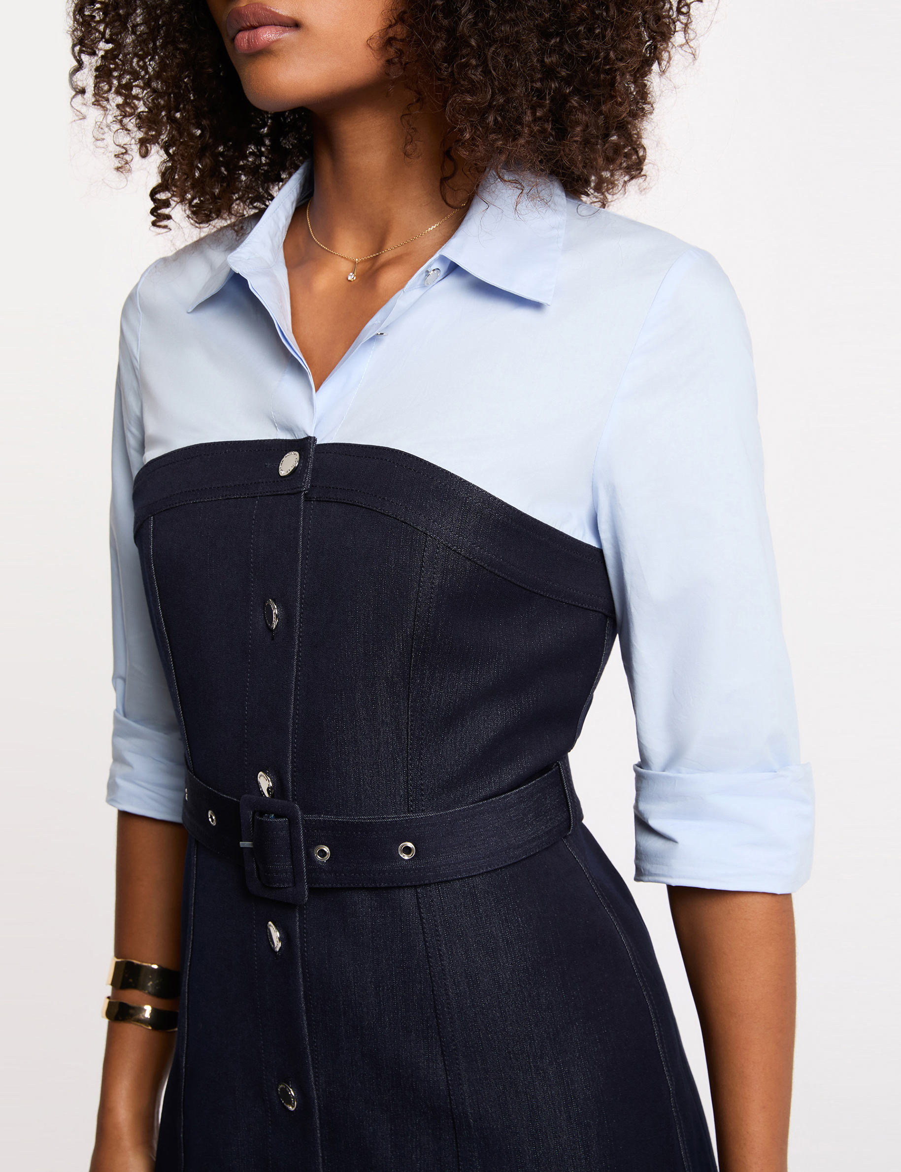 Robe courte effet 2-en-1 denim brut femme