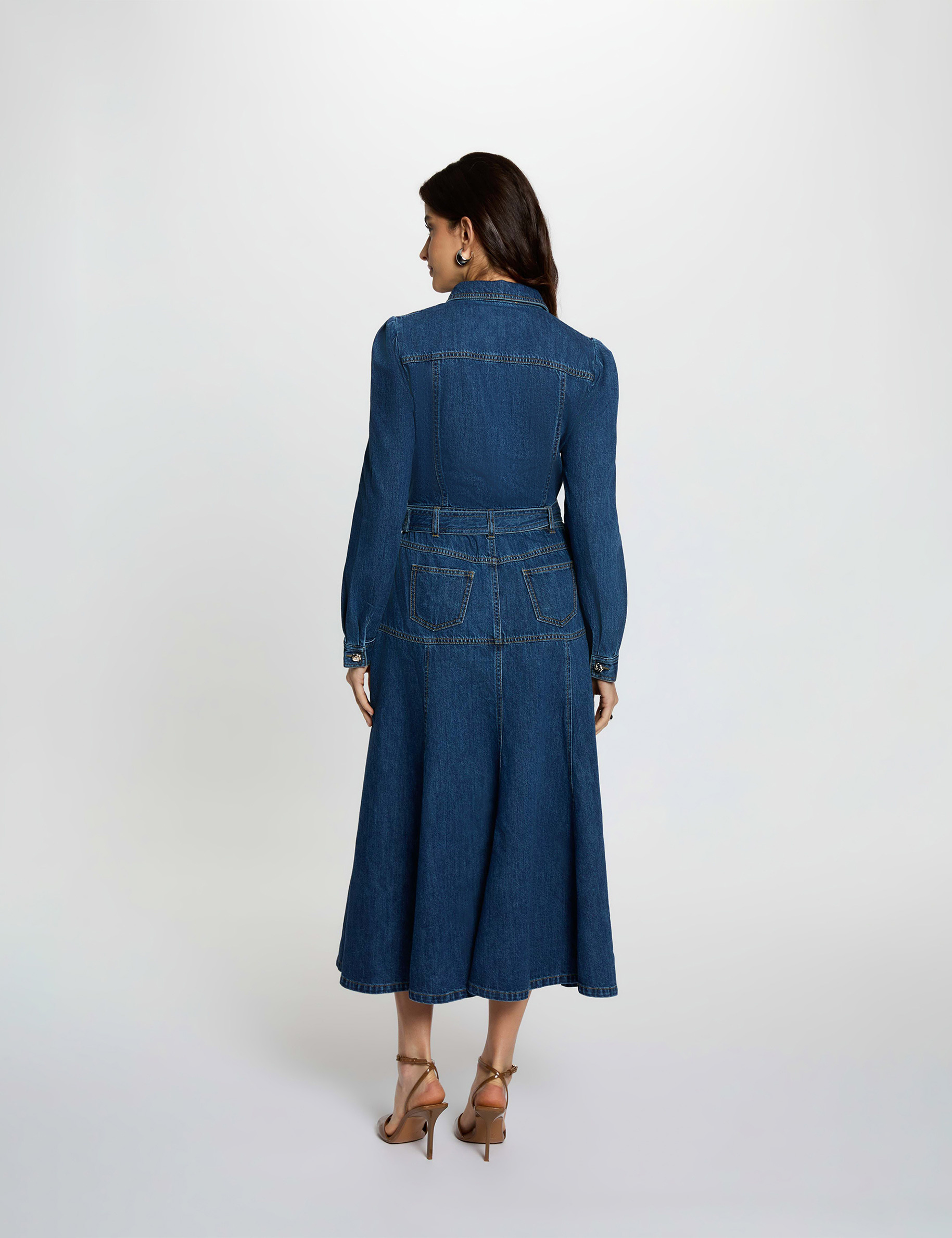 Langes, figurbetontes Kleid rohes denim damen
